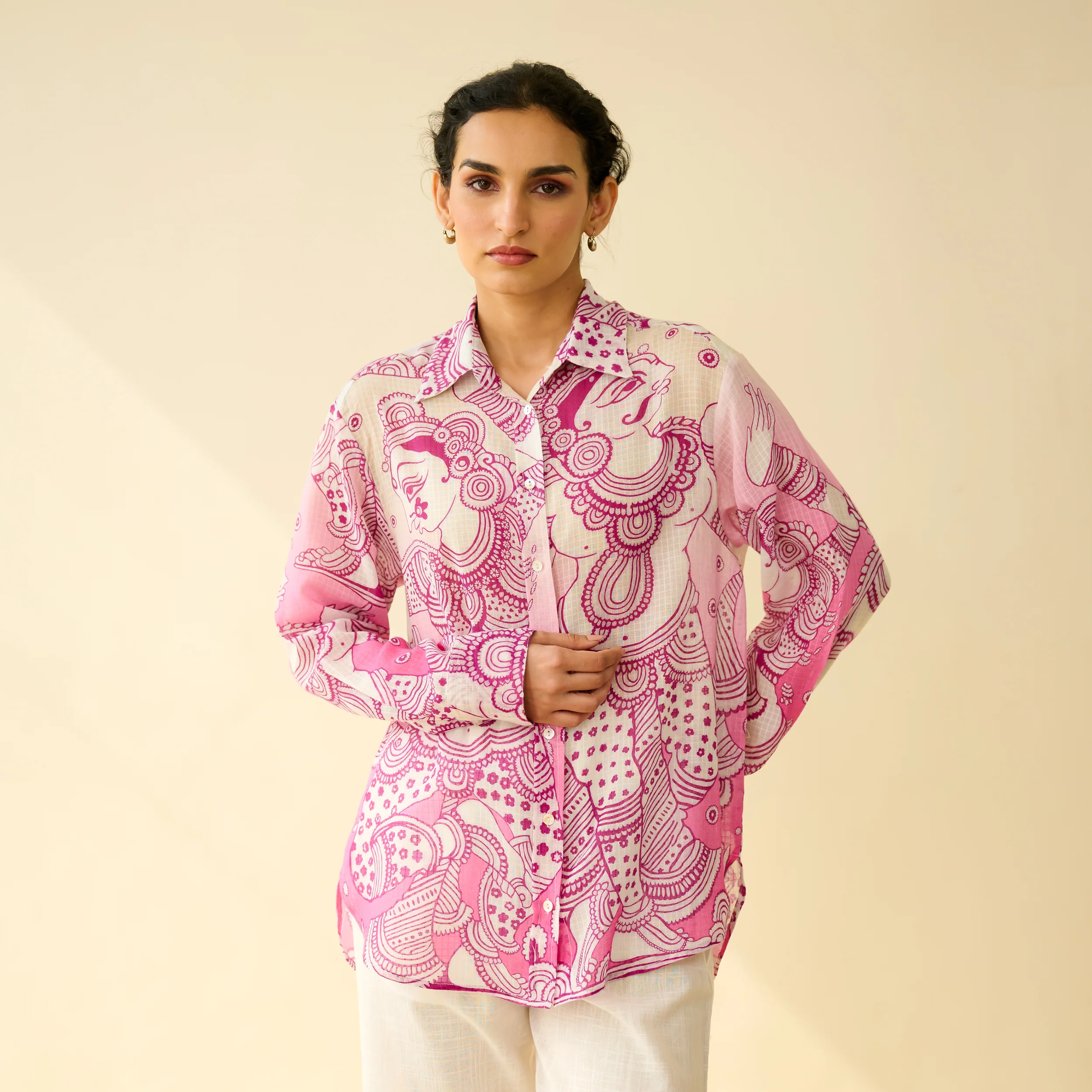 Raga Kota Doria Cotton Shirt - Pink Ombre - Image 5