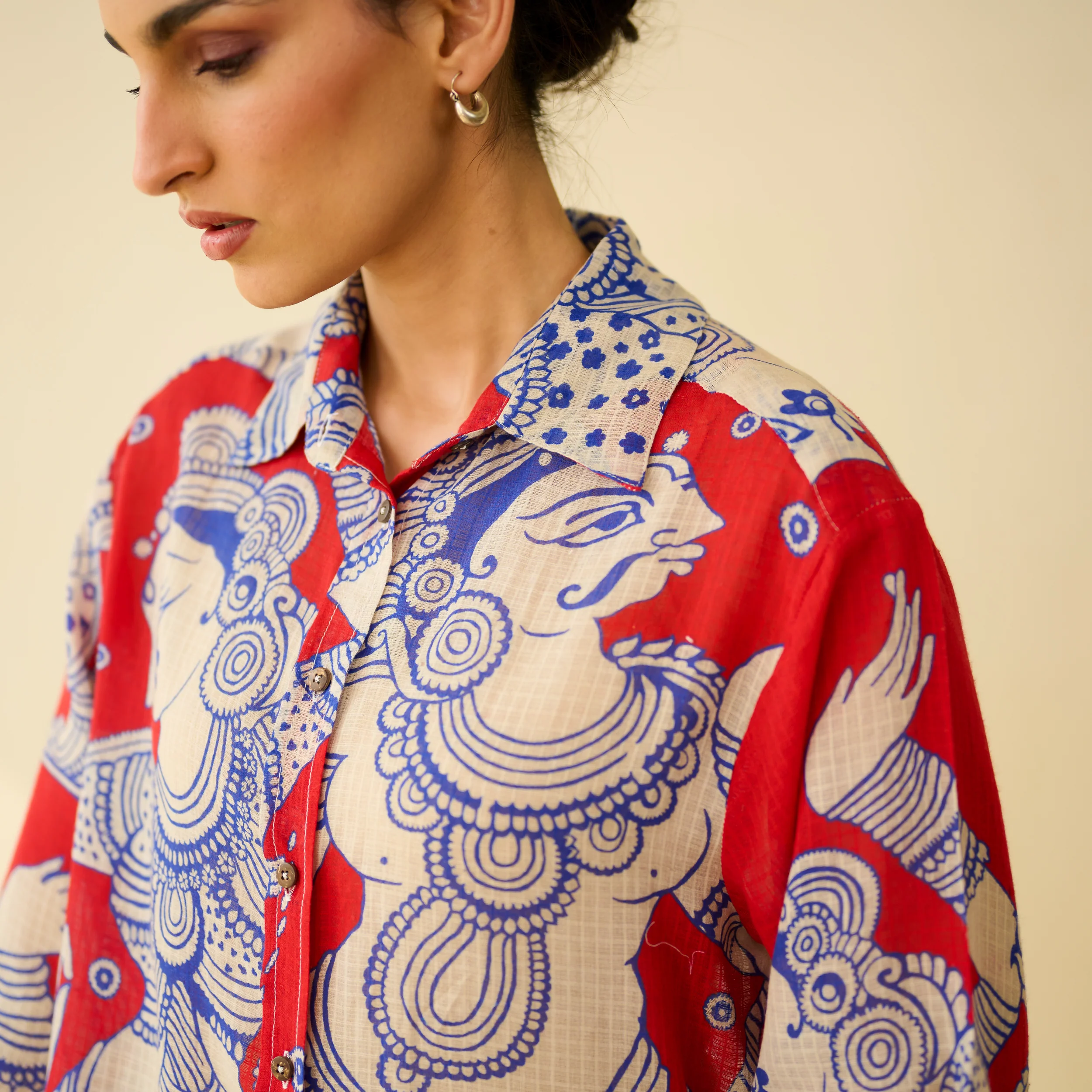 Raga Kota Doria Cotton Shirt - Tomato Red - Image 3