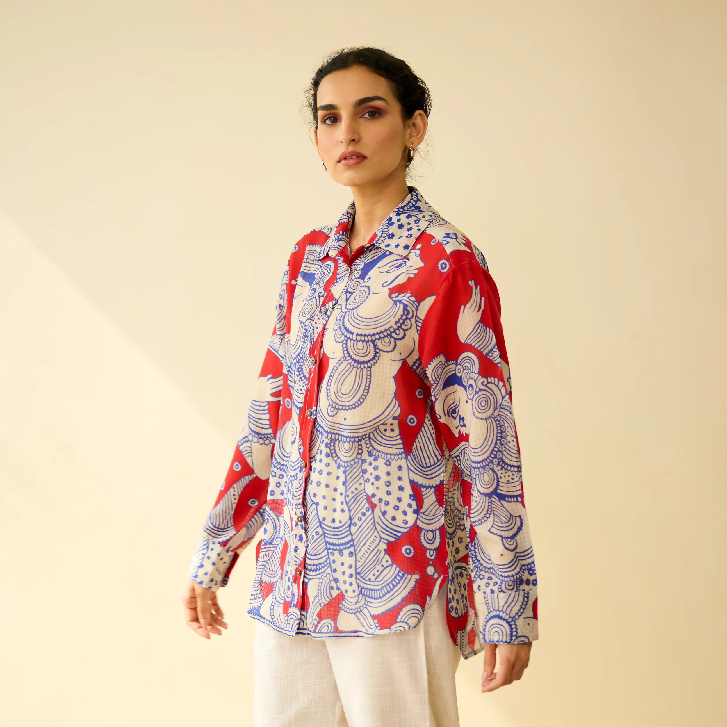 Raga Kota Doria Cotton Shirt - Tomato Red - Image 5