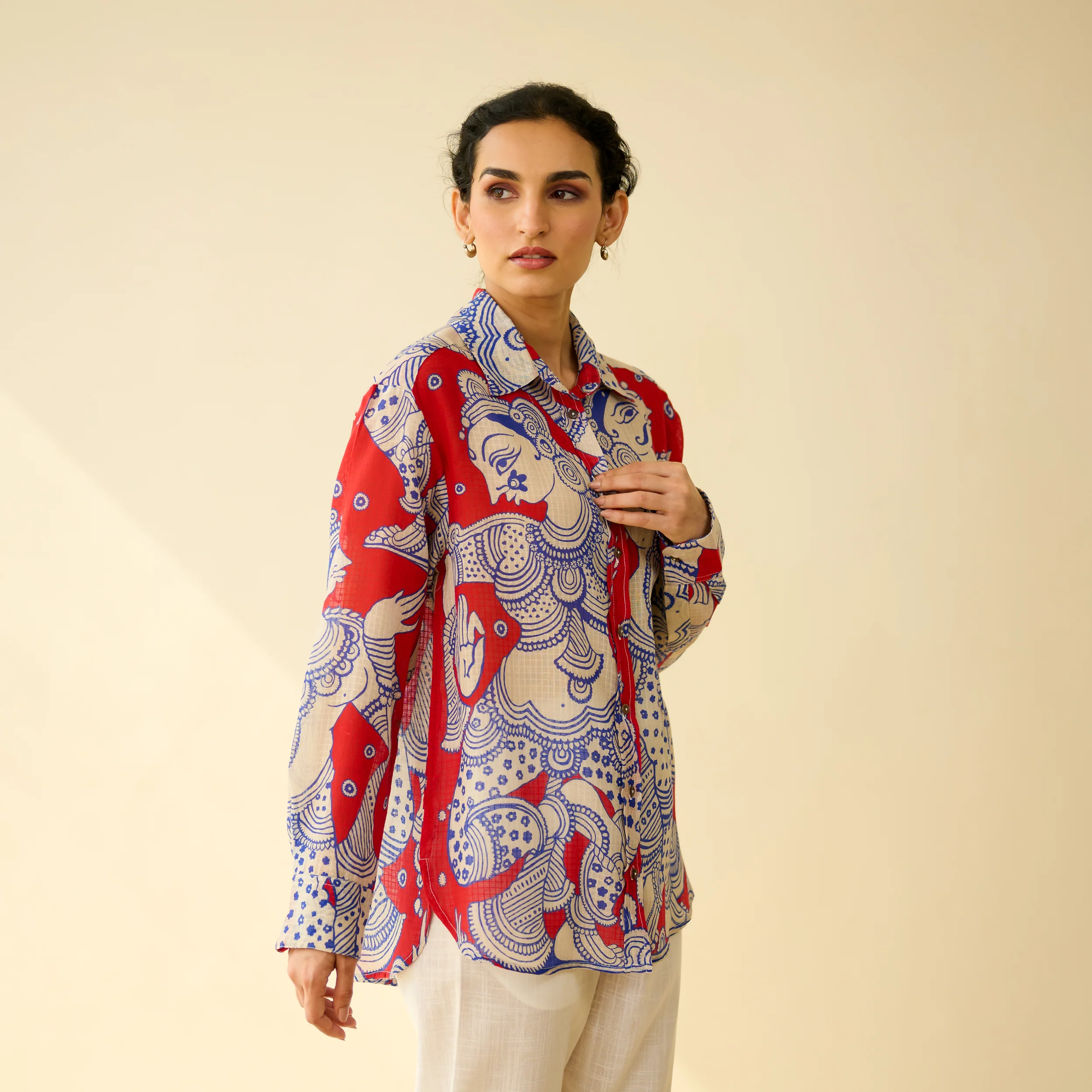 Raga Kota Doria Cotton Shirt - Tomato Red - Image 6
