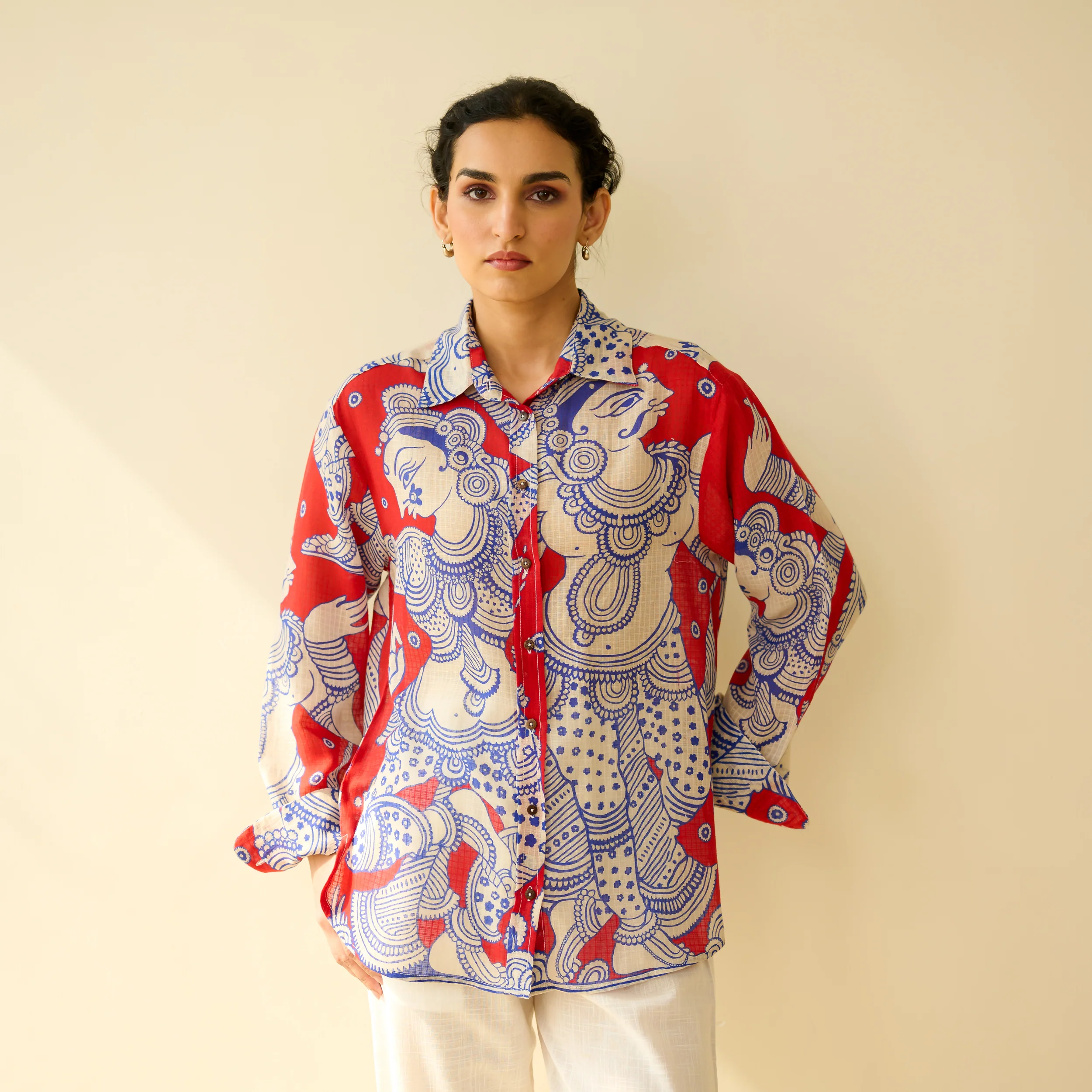 Raga Kota Doria Cotton Shirt - Tomato Red - Image 7