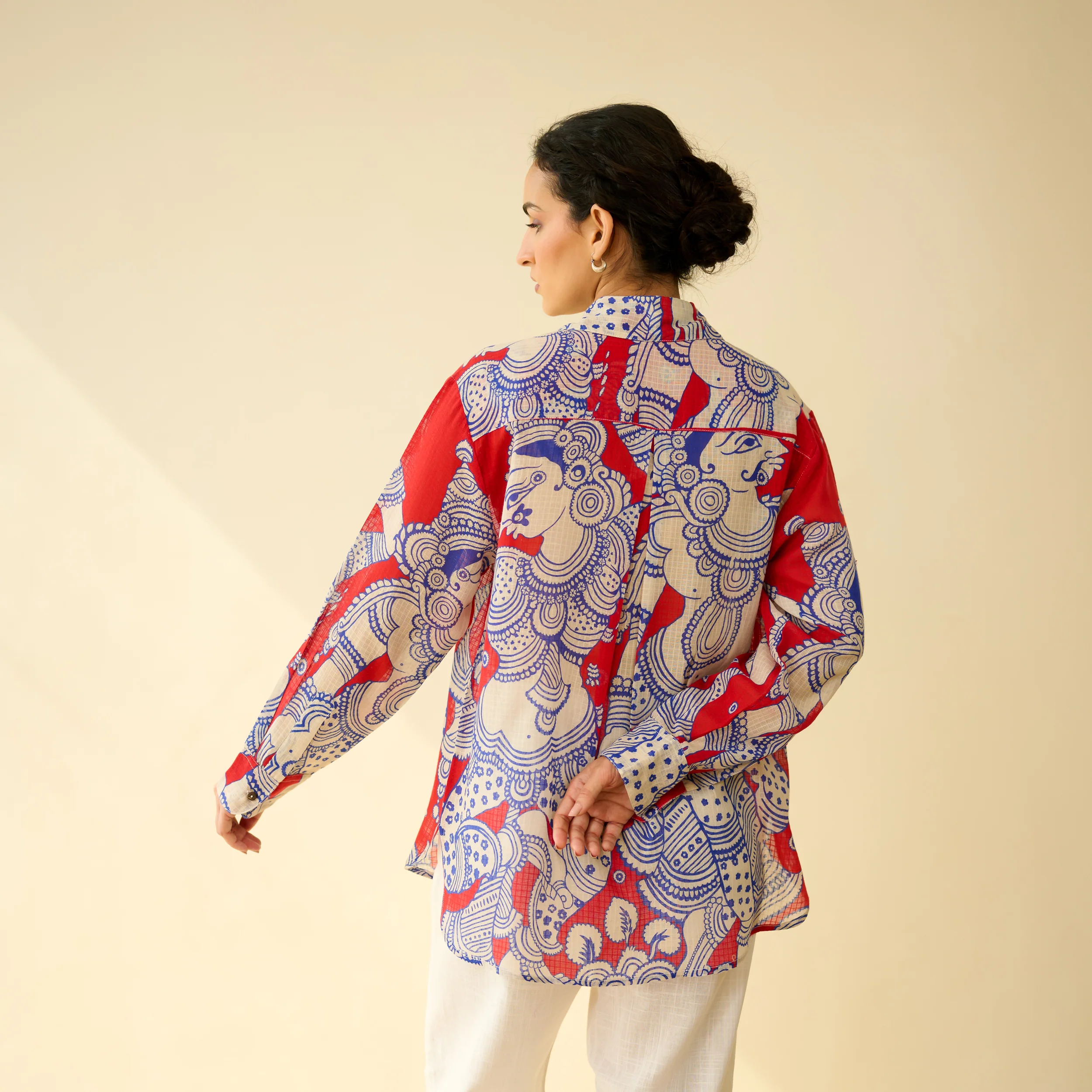 Raga Kota Doria Cotton Shirt - Tomato Red - Image 8