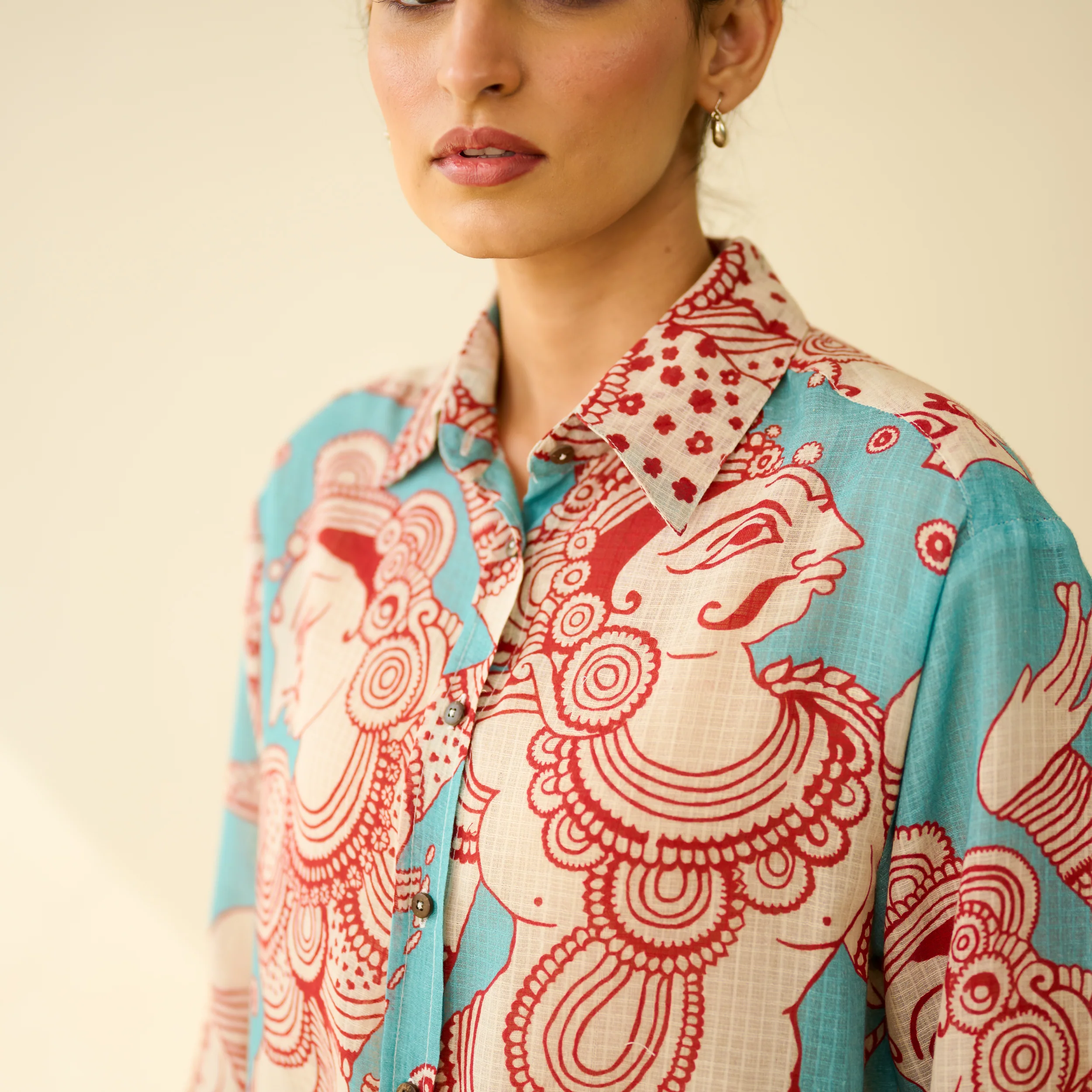 Raga Kota Doria Cotton Shirt - Turquoise - Image 3
