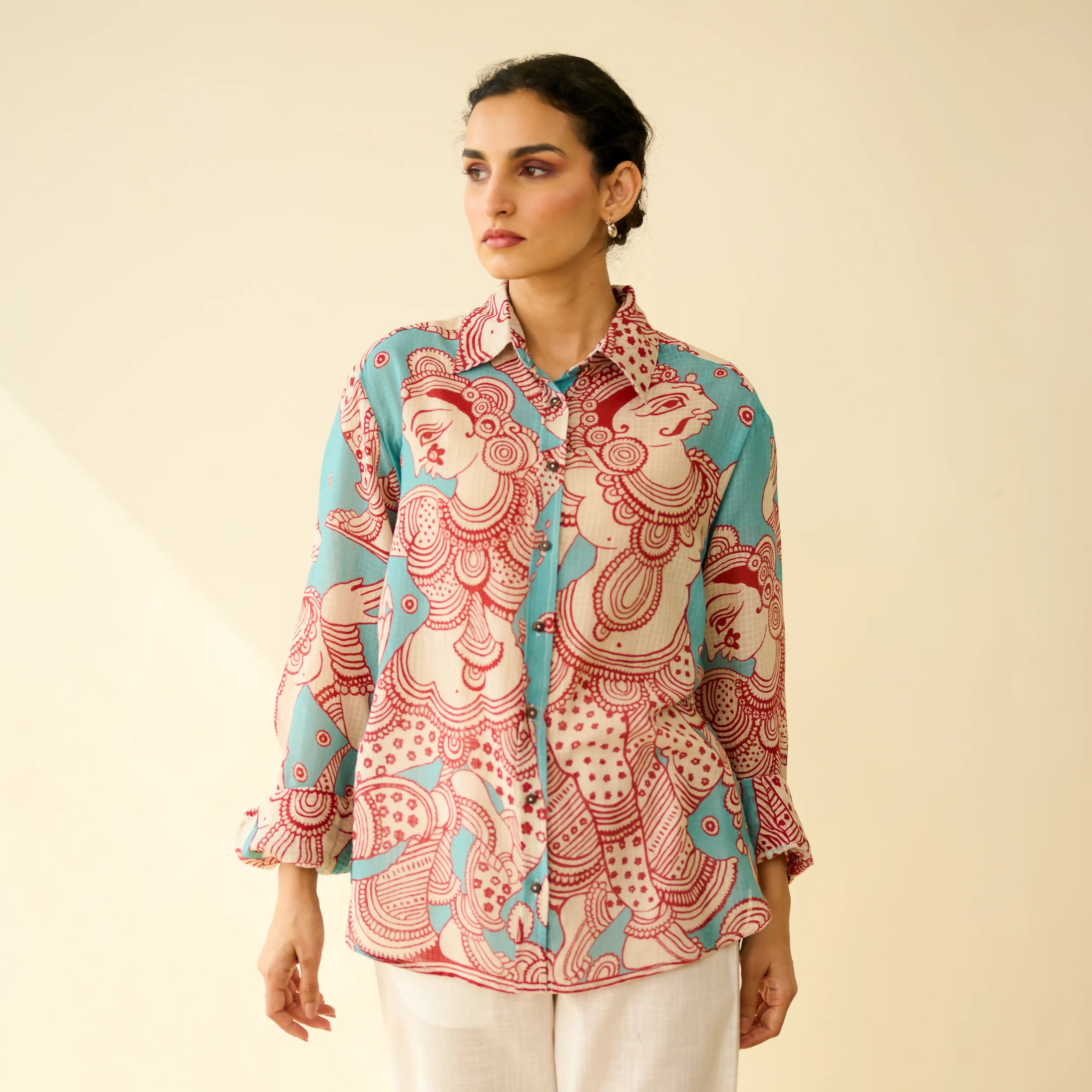 Raga Kota Doria Cotton Shirt - Turquoise - Image 6