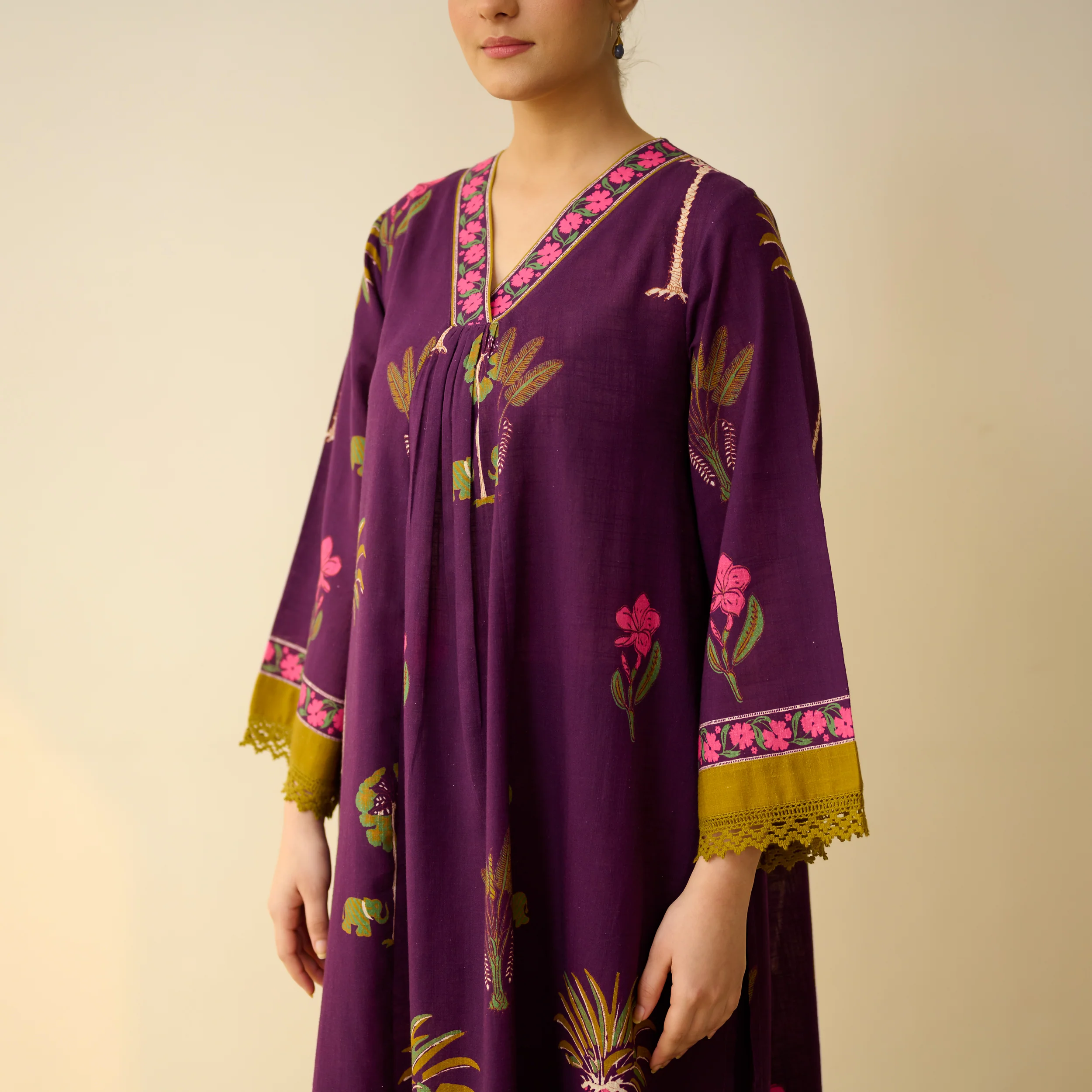 Rani Bagh Fine Slub Cotton Kurta Set - Purple Tulip - Image 2