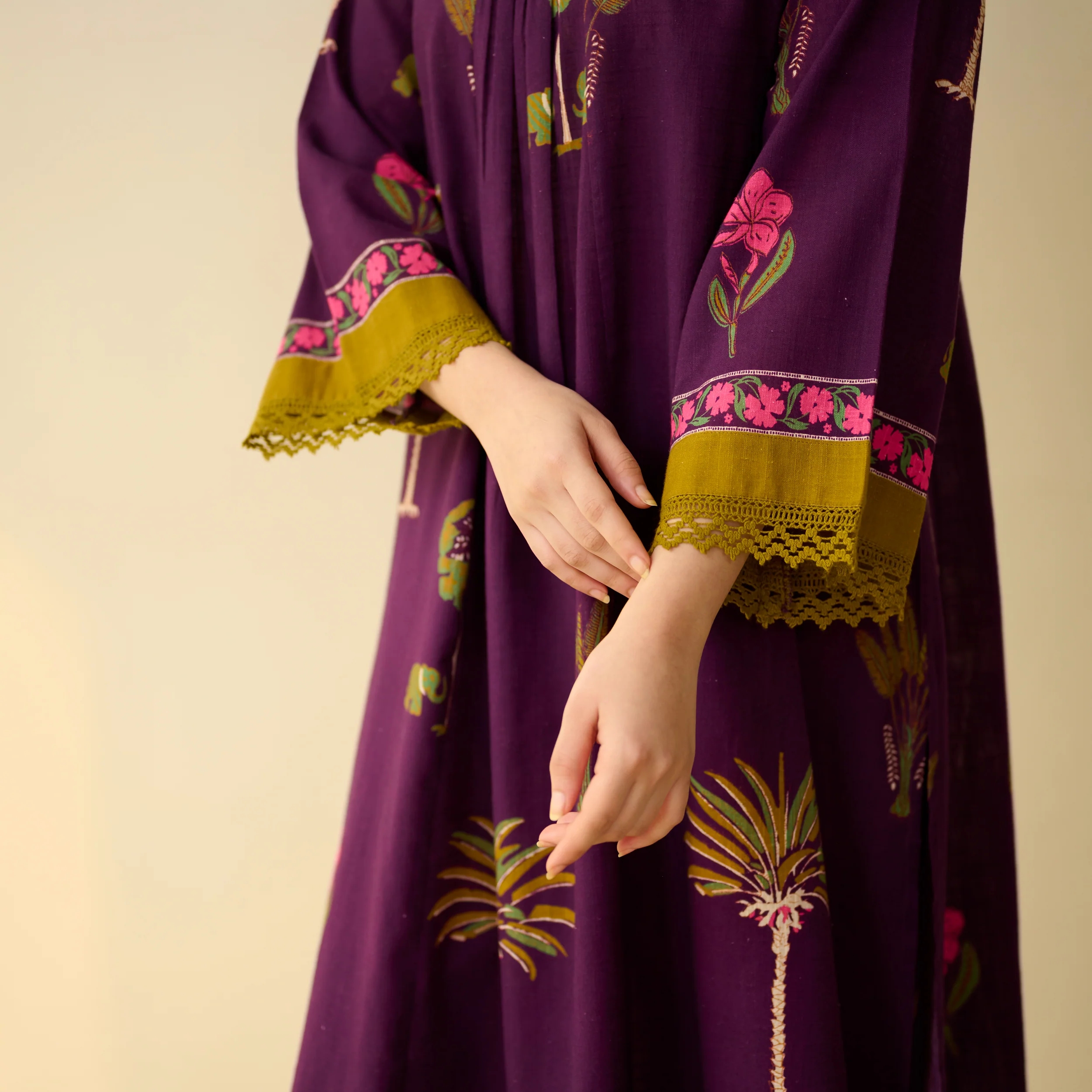 Rani Bagh Fine Slub Cotton Kurta Set - Purple Tulip - Image 3