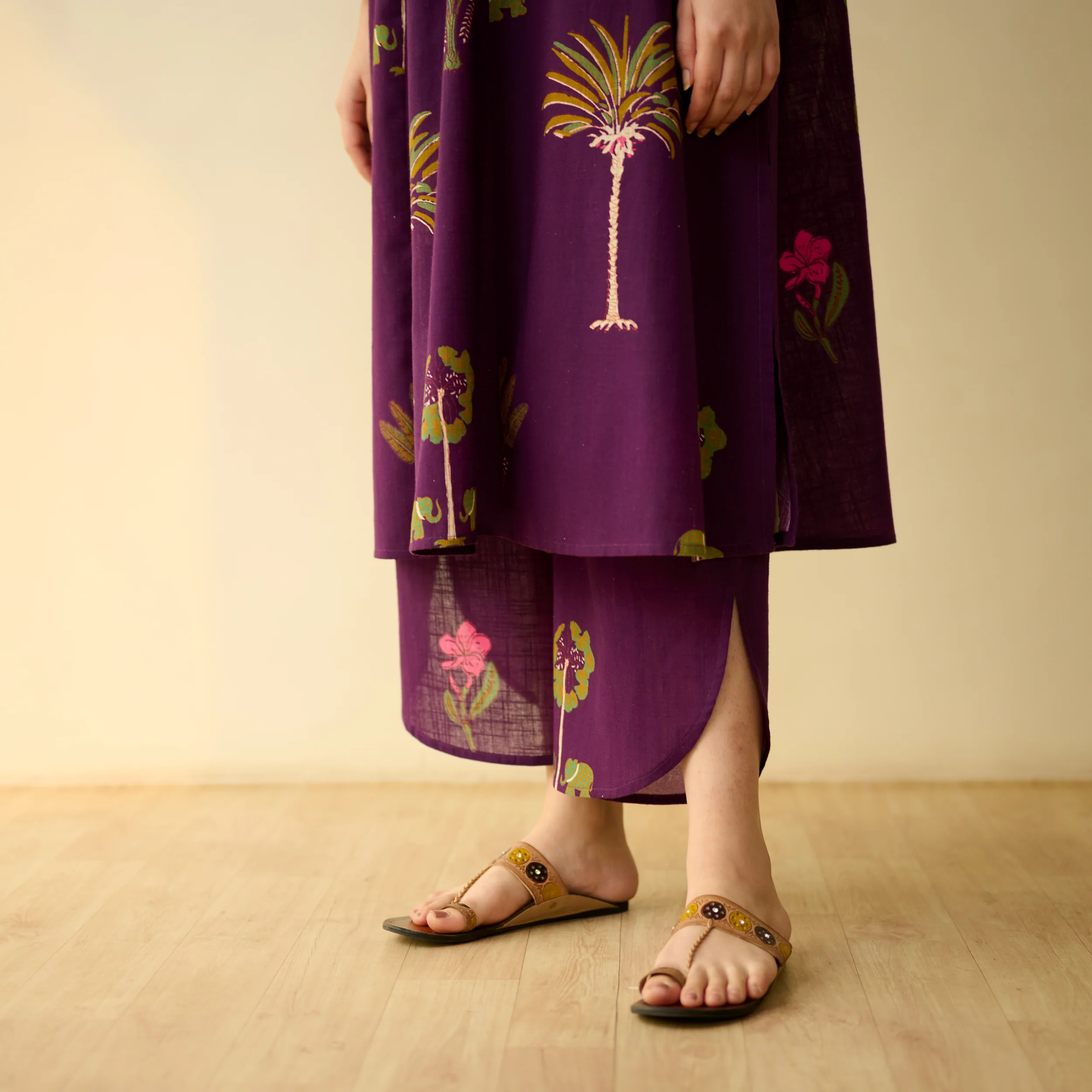 Rani Bagh Fine Slub Cotton Kurta Set - Purple Tulip - Image 4