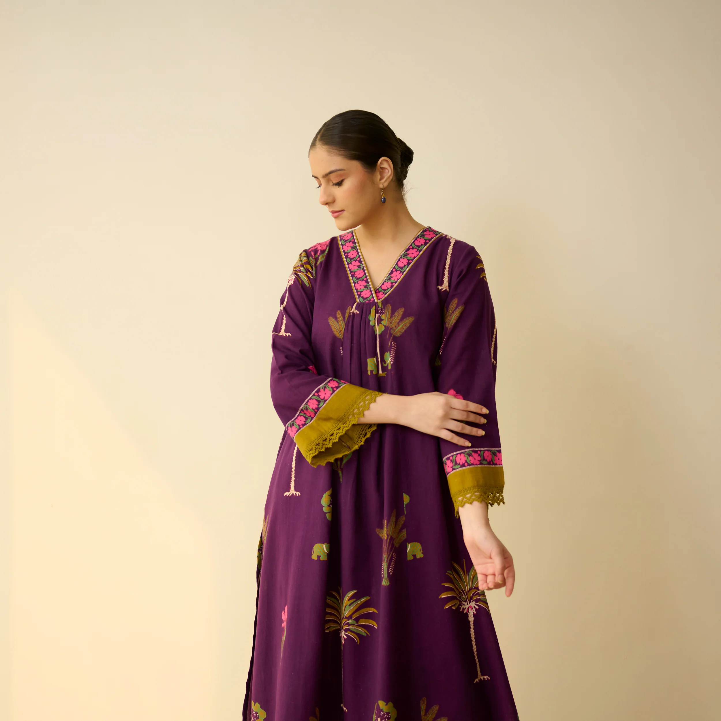 Rani Bagh Fine Slub Cotton Kurta Set - Purple Tulip - Image 5