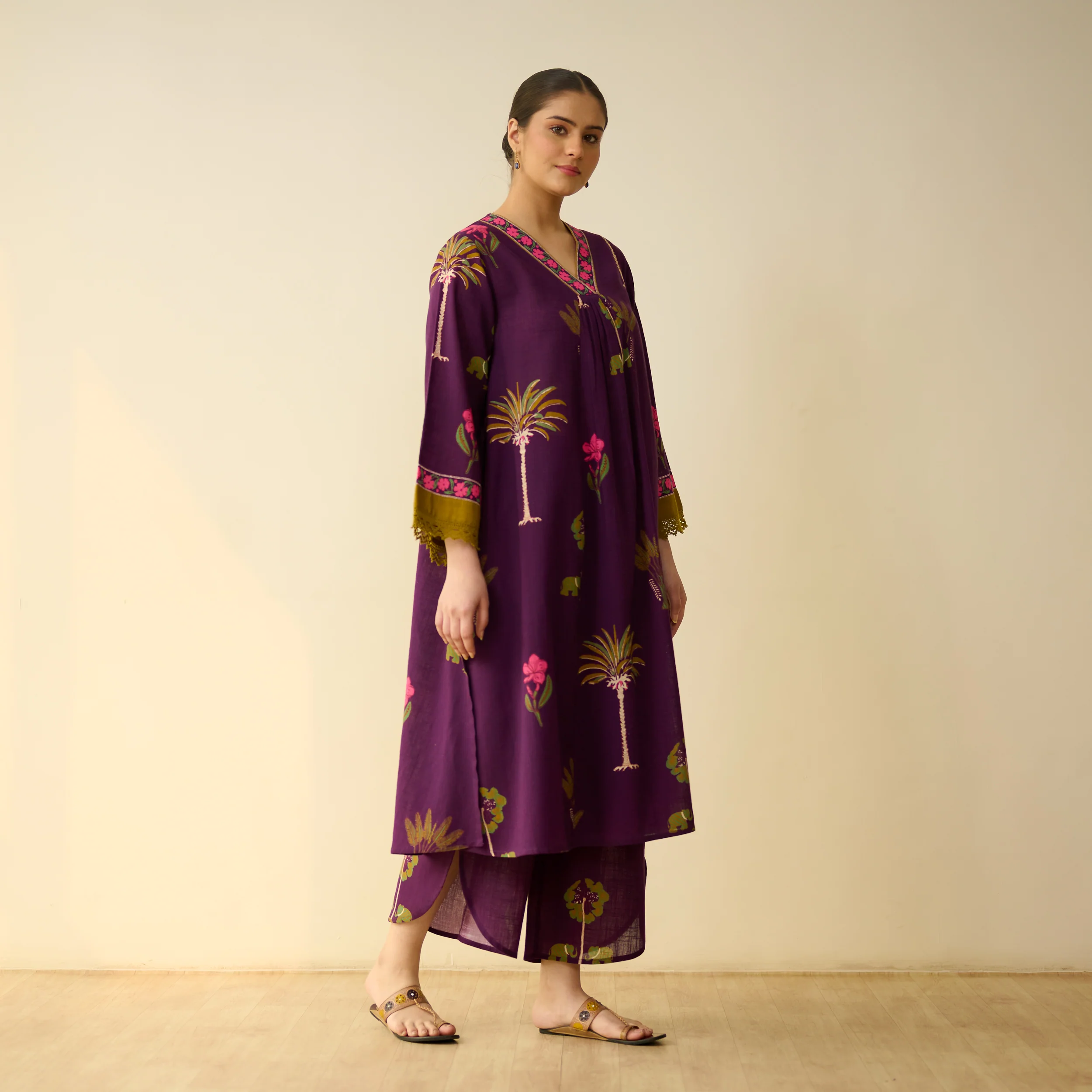 Rani Bagh Fine Slub Cotton Kurta Set - Purple Tulip - Image 7