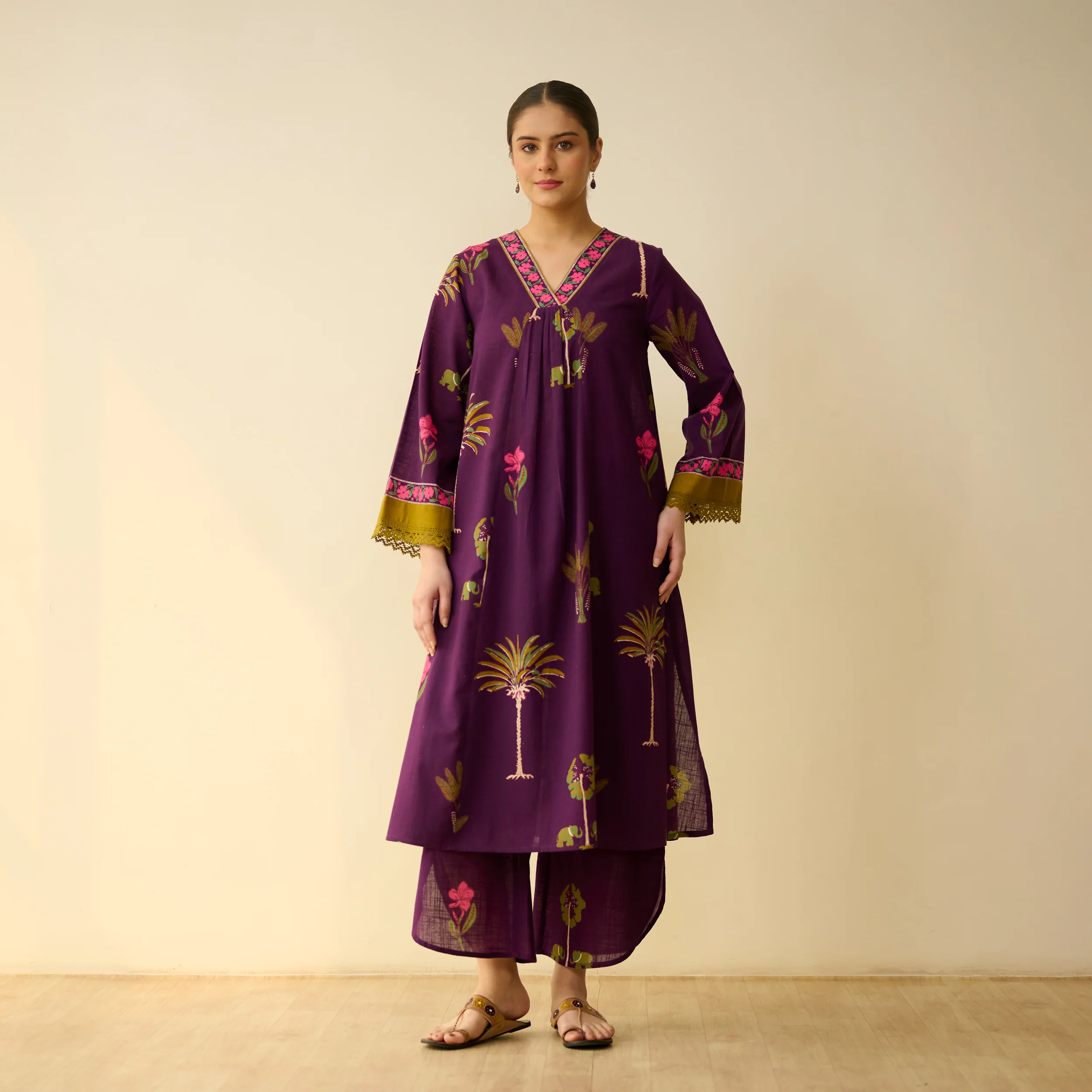 Rani Bagh Fine Slub Cotton Kurta Set - Purple Tulip - Image 8