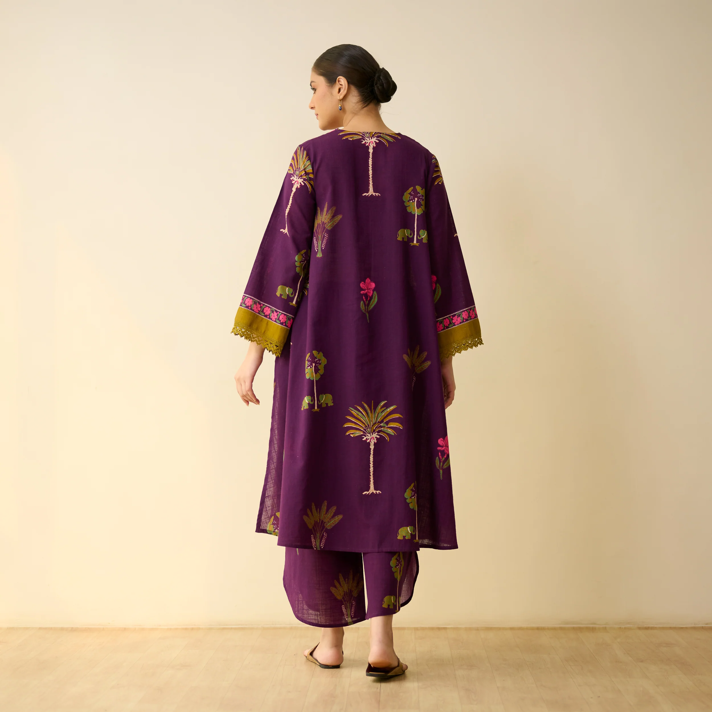 Rani Bagh Fine Slub Cotton Kurta Set - Purple Tulip - Image 9
