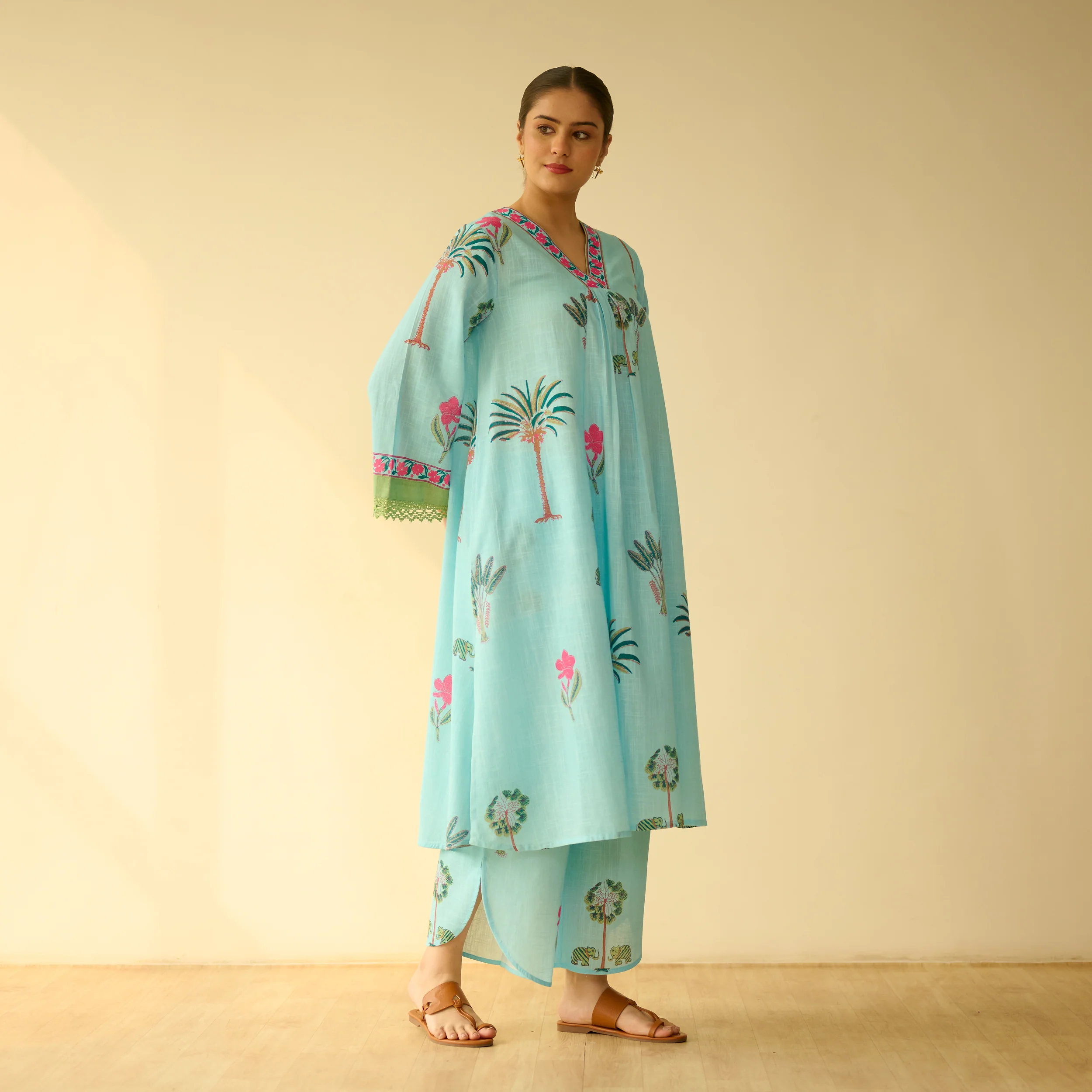 Rani Bagh Fine Slub Cotton Kurta Set - Sky Blue - Image 5