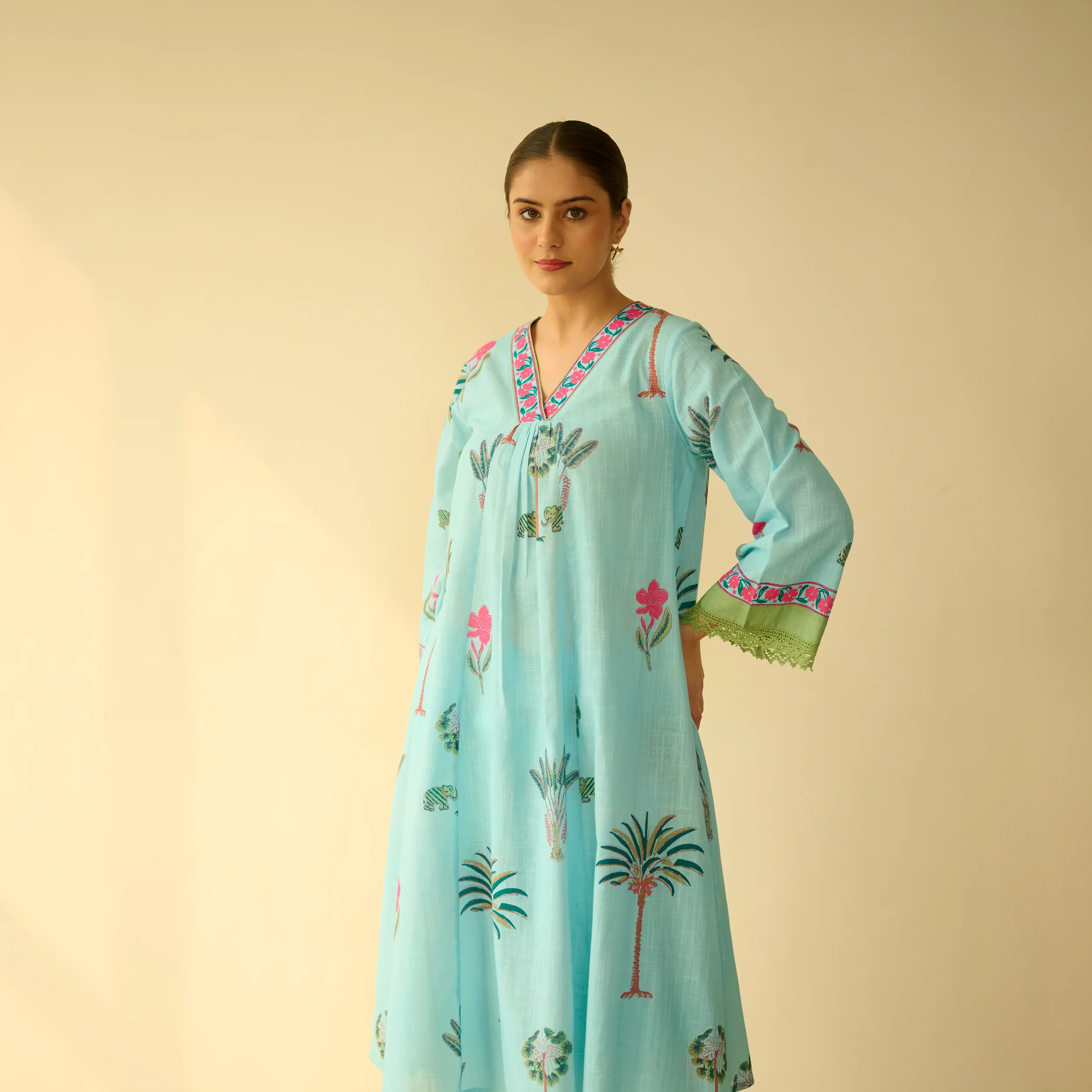 Rani Bagh Fine Slub Cotton Kurta Set - Sky Blue - Image 6