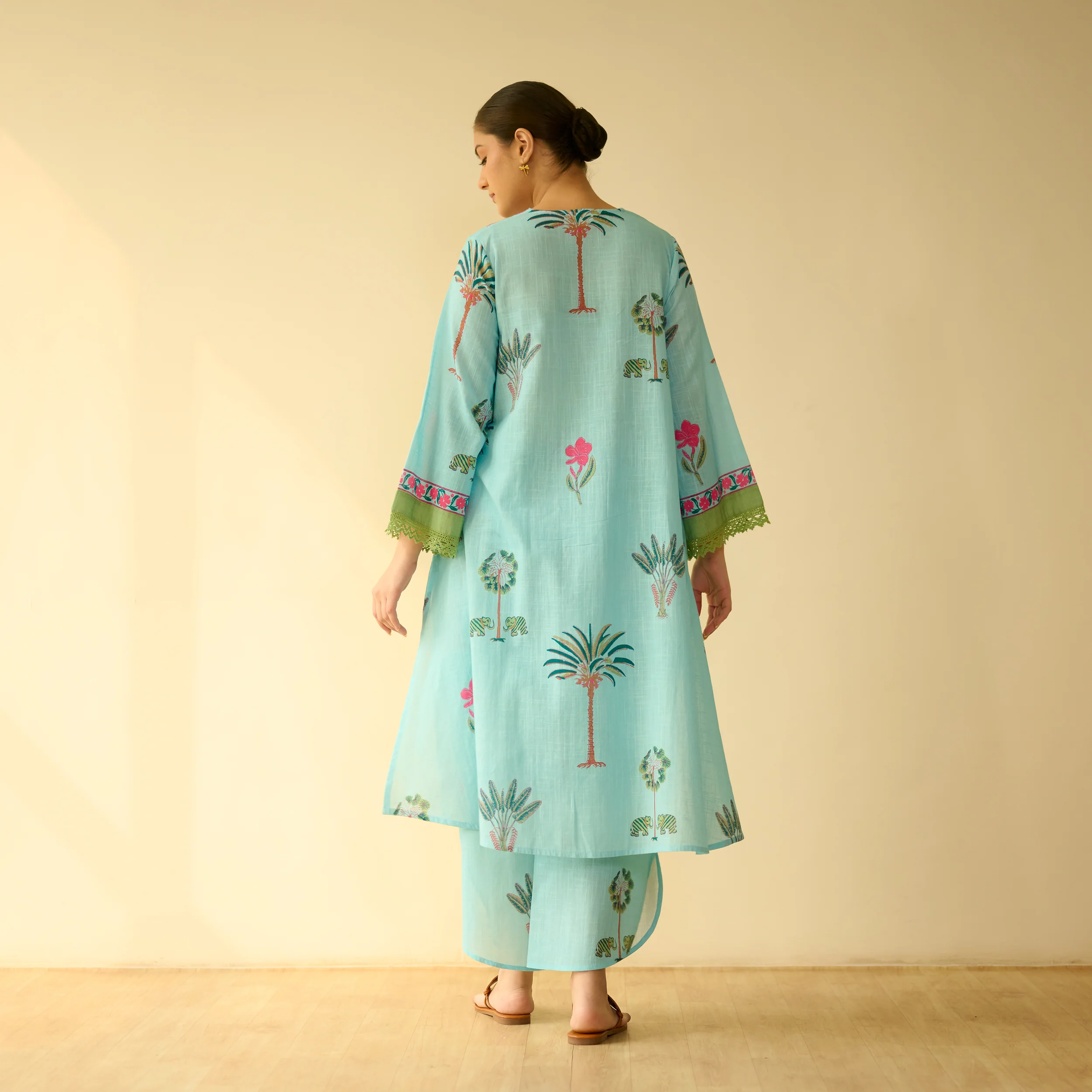 Rani Bagh Fine Slub Cotton Kurta Set - Sky Blue - Image 7