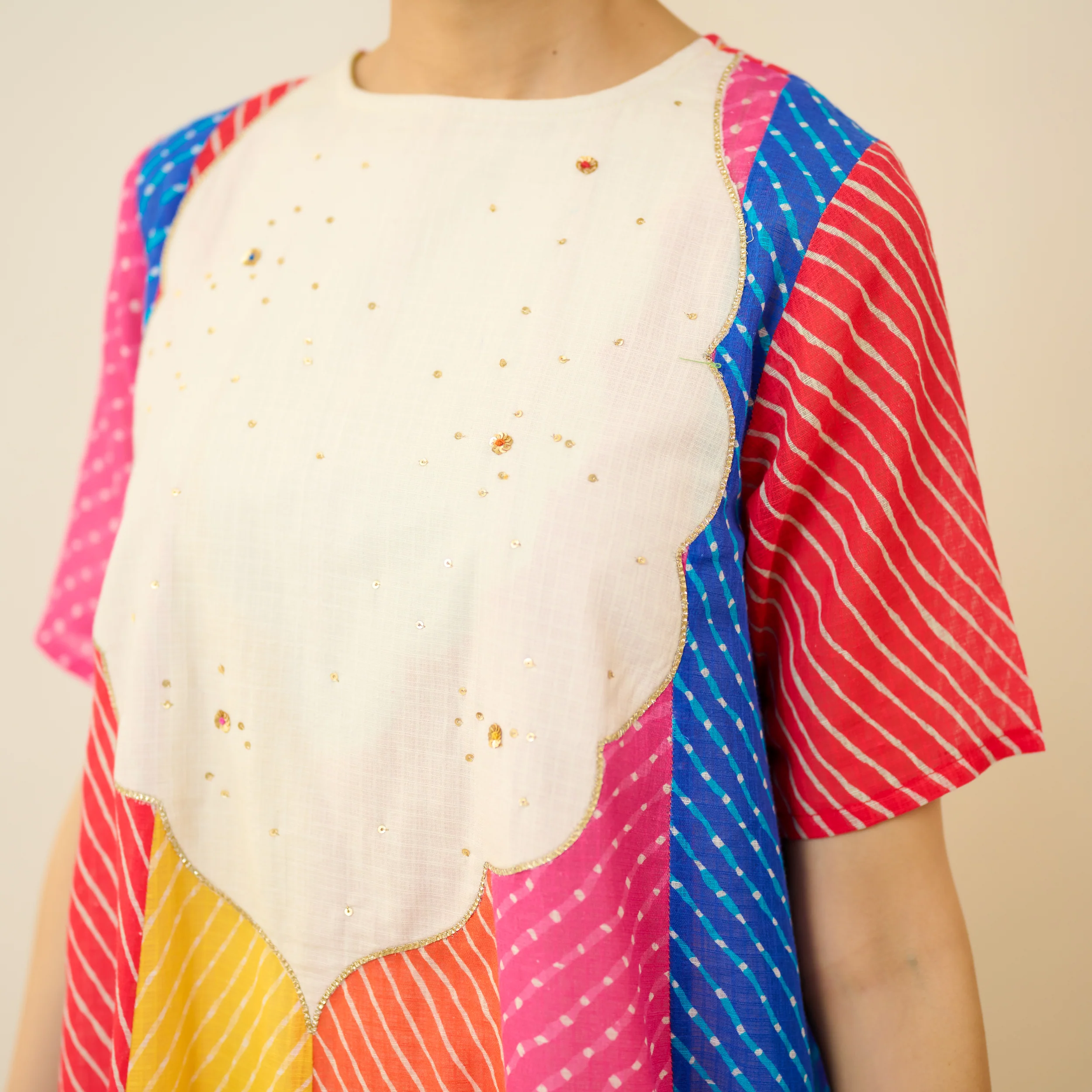 Rani Hand Embroidered Kota Doria Cotton Kurta - Multicolour - Image 2