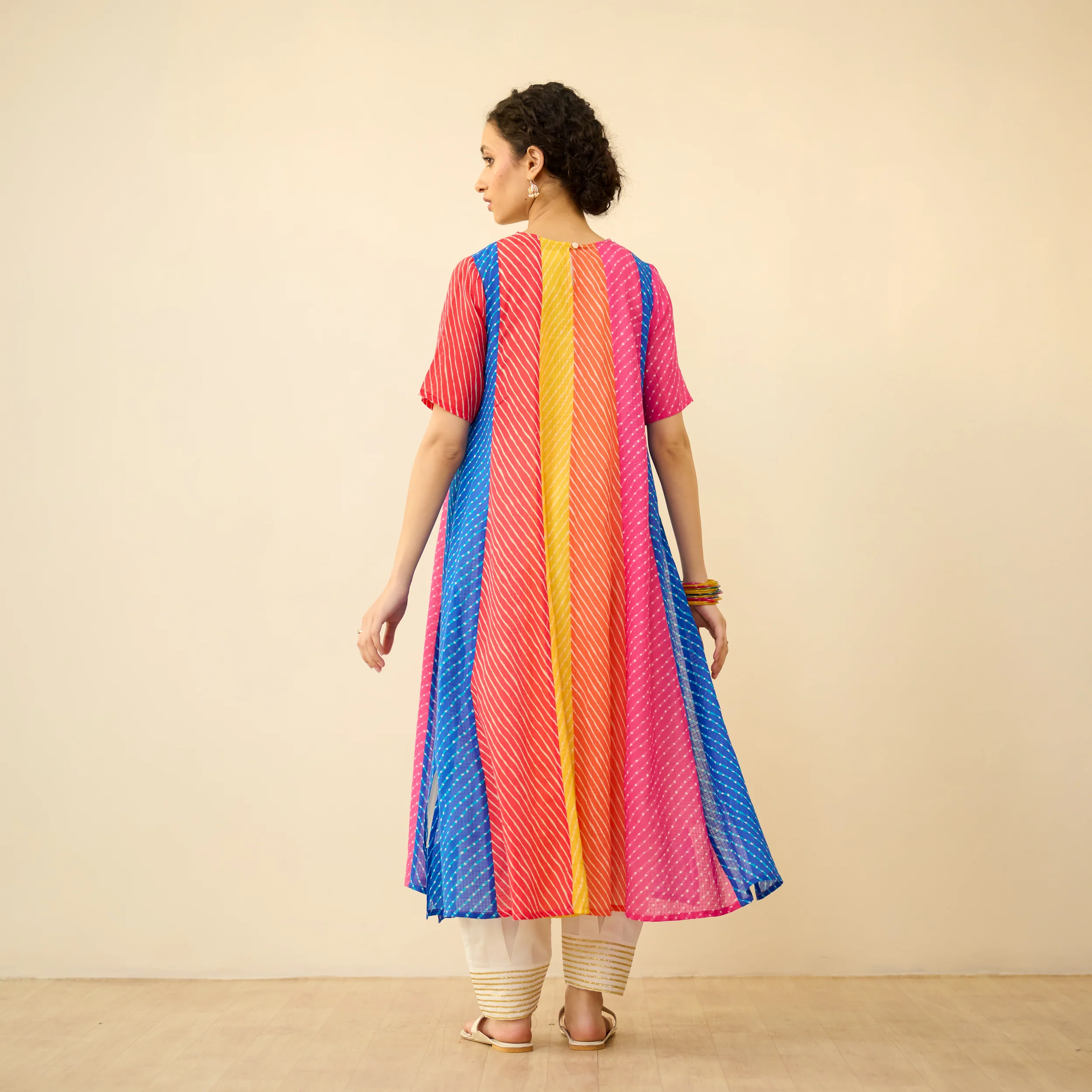 Rani Hand Embroidered Kota Doria Cotton Kurta - Multicolour - Image 4