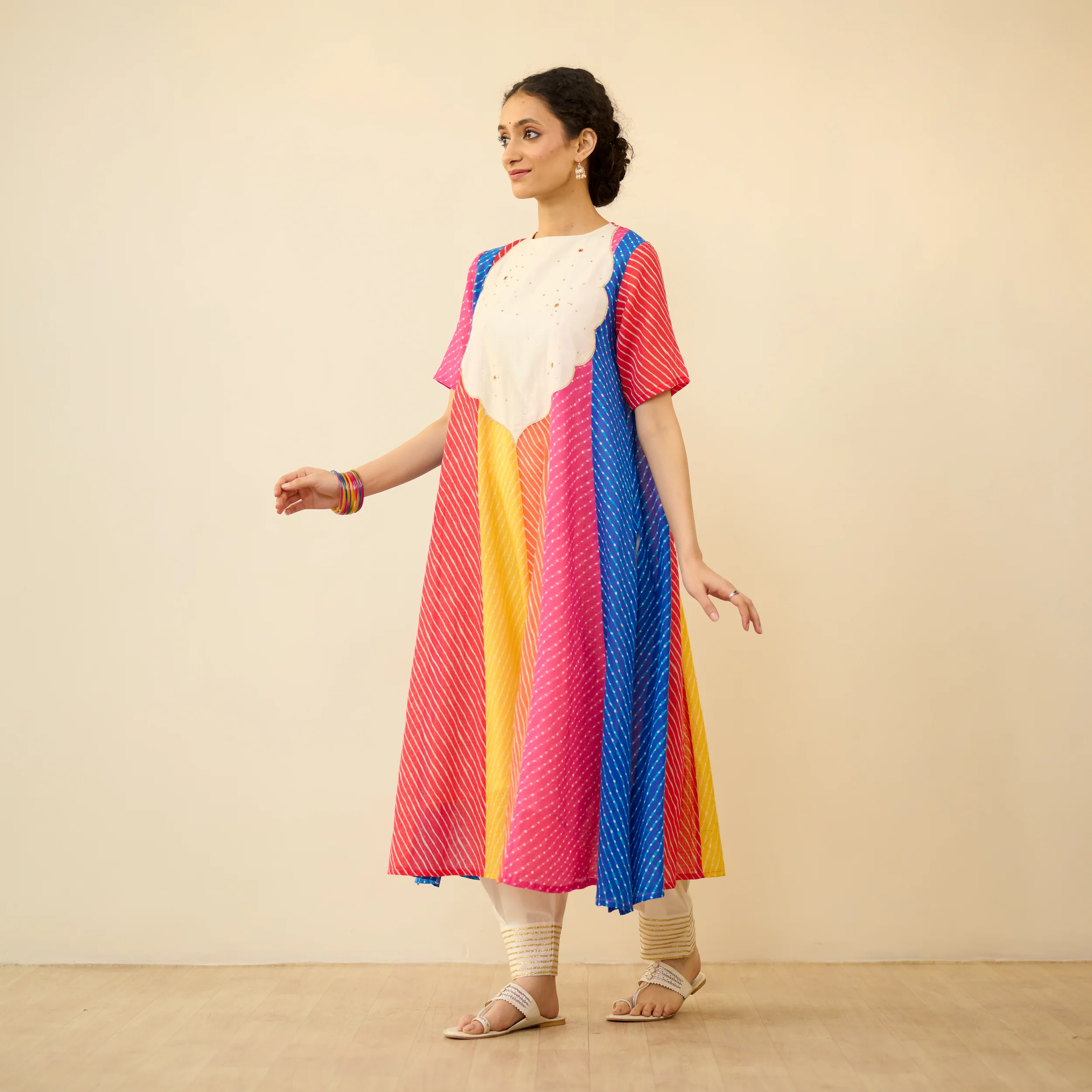 Rani Hand Embroidered Kota Doria Cotton Kurta - Multicolour - Image 6