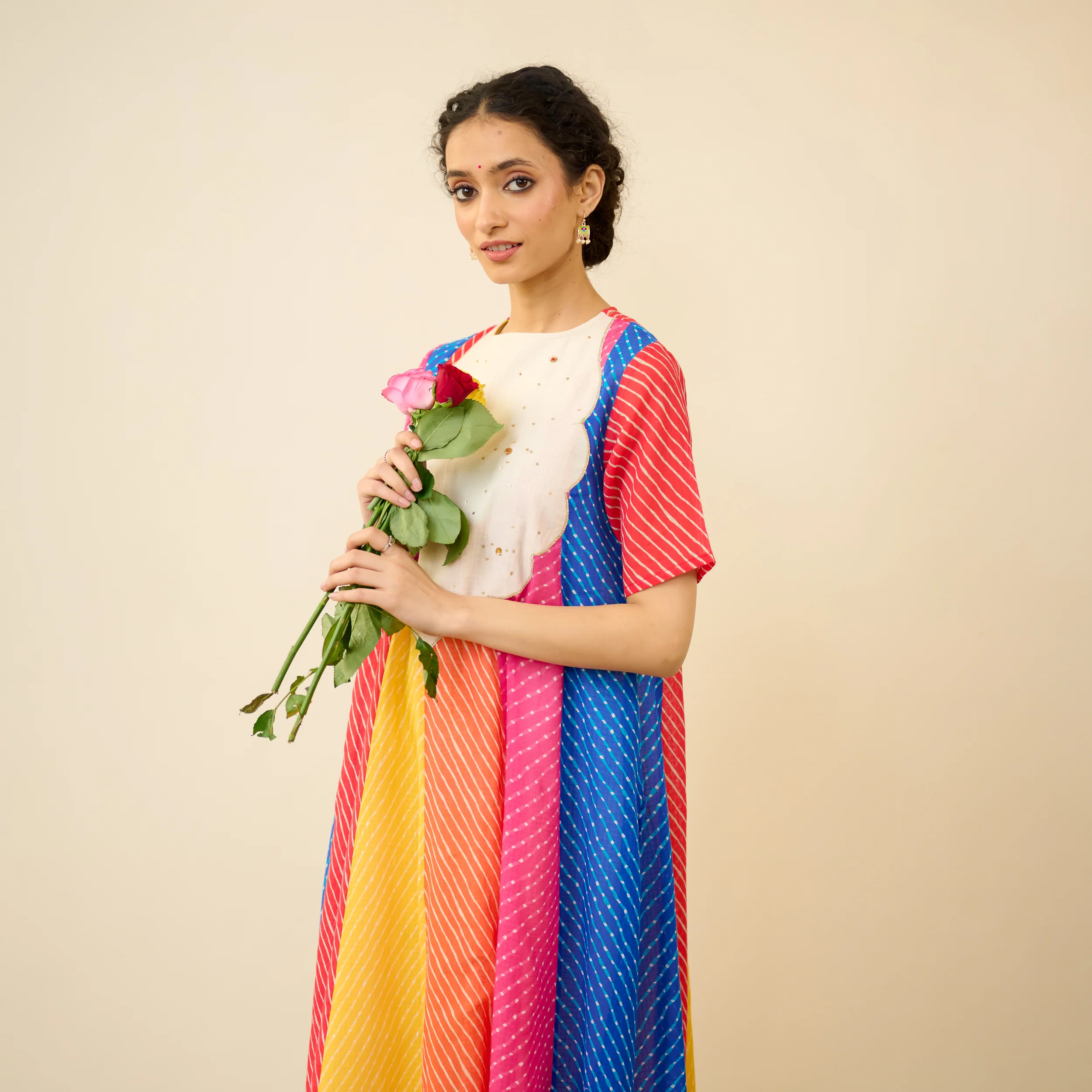 Rani Hand Embroidered Kota Doria Cotton Kurta - Multicolour - Image 7