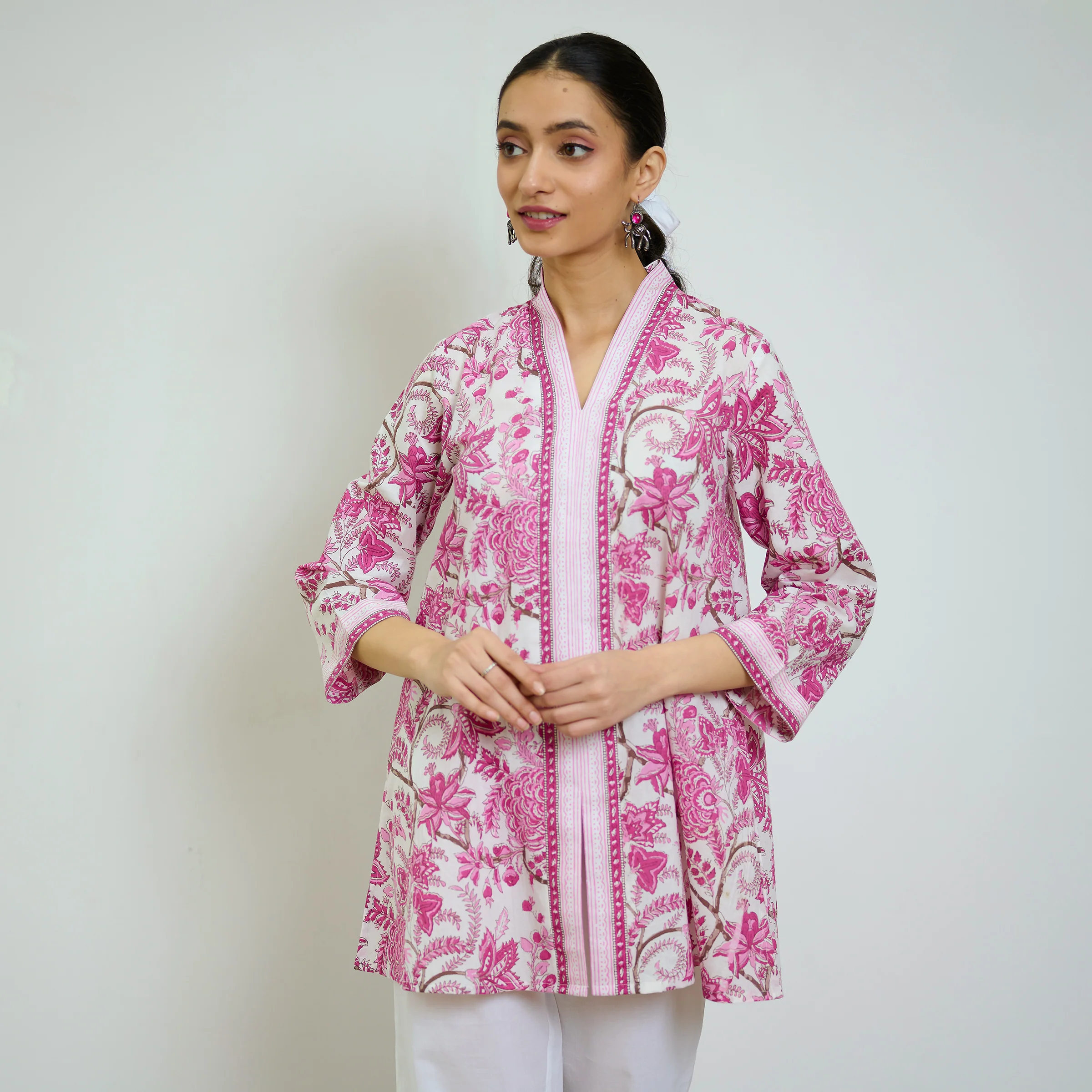 Rani Pink Sanganeri Printed Cotton Co-ord Set - Image 2
