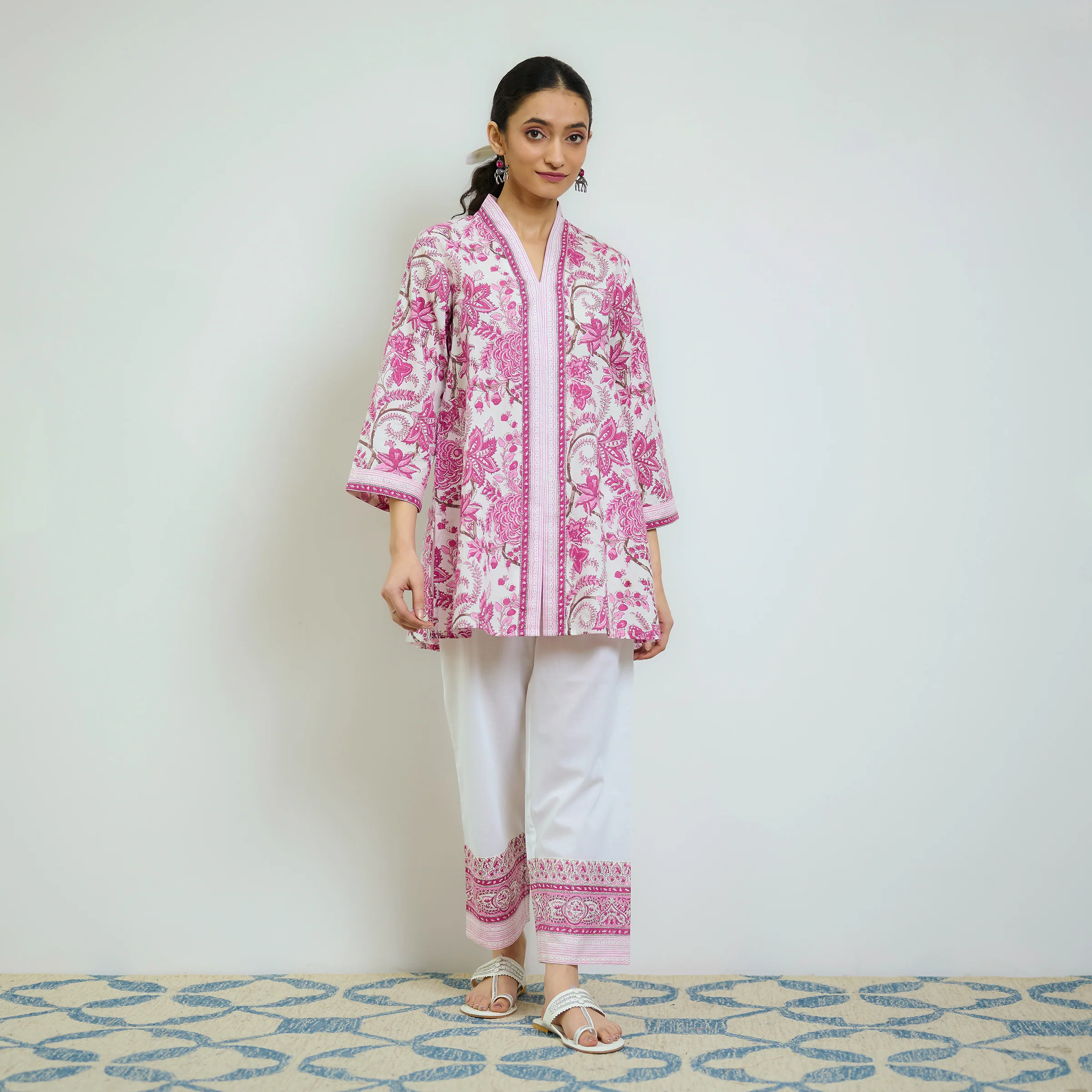 Rani Pink Sanganeri Printed Cotton Co-ord Set - Image 3