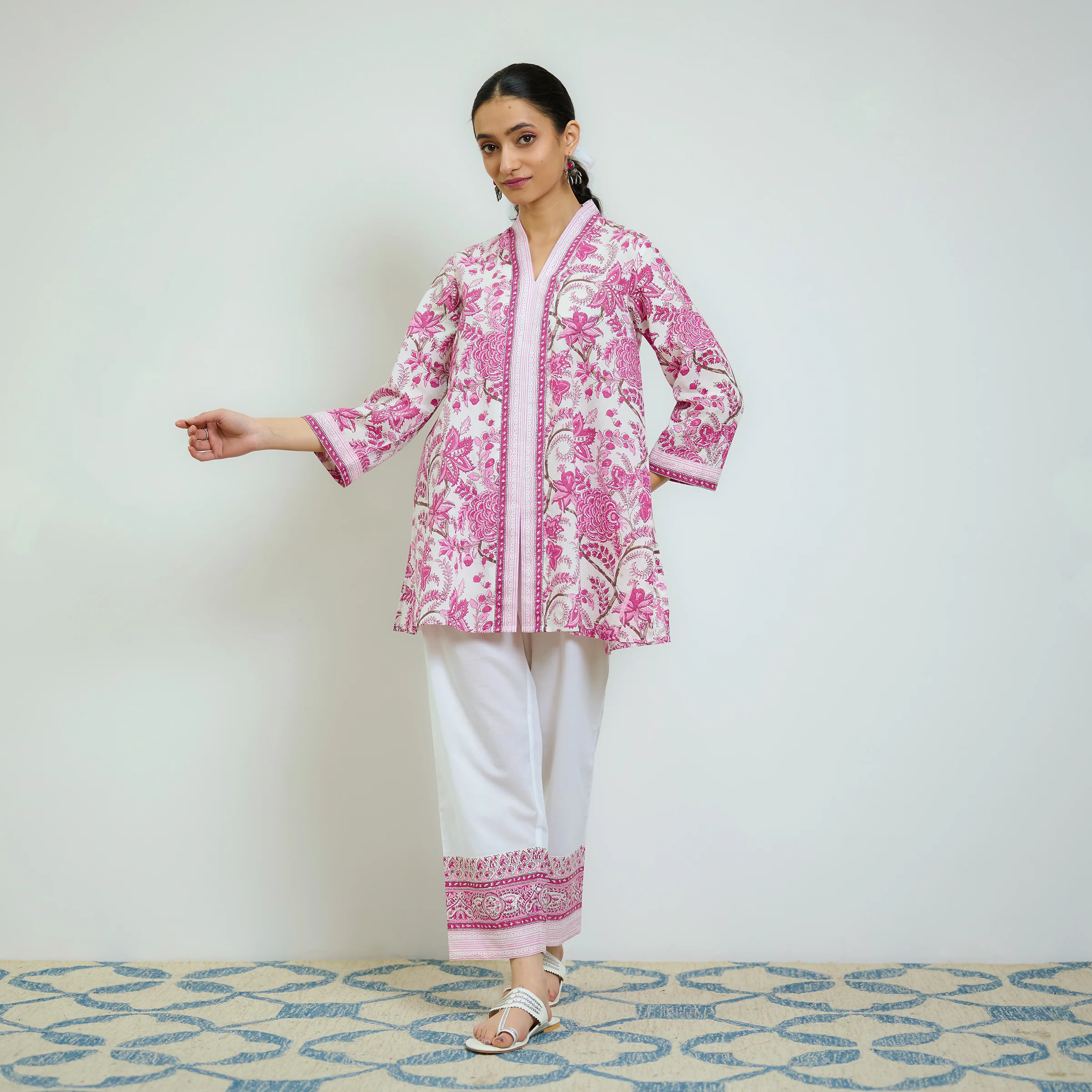 Rani Pink Sanganeri Printed Cotton Co-ord Set - Image 4