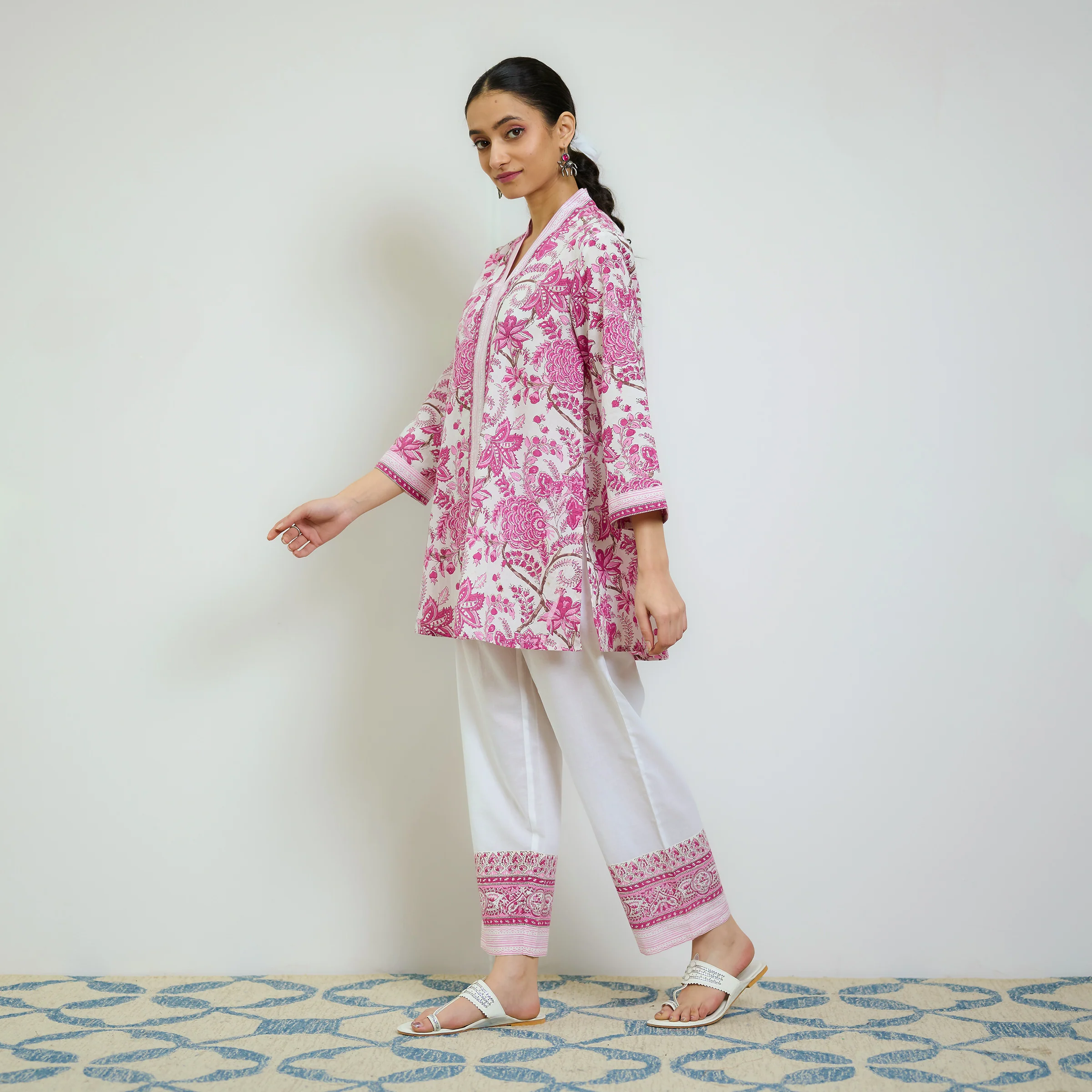 Rani Pink Sanganeri Printed Cotton Co-ord Set - Image 5