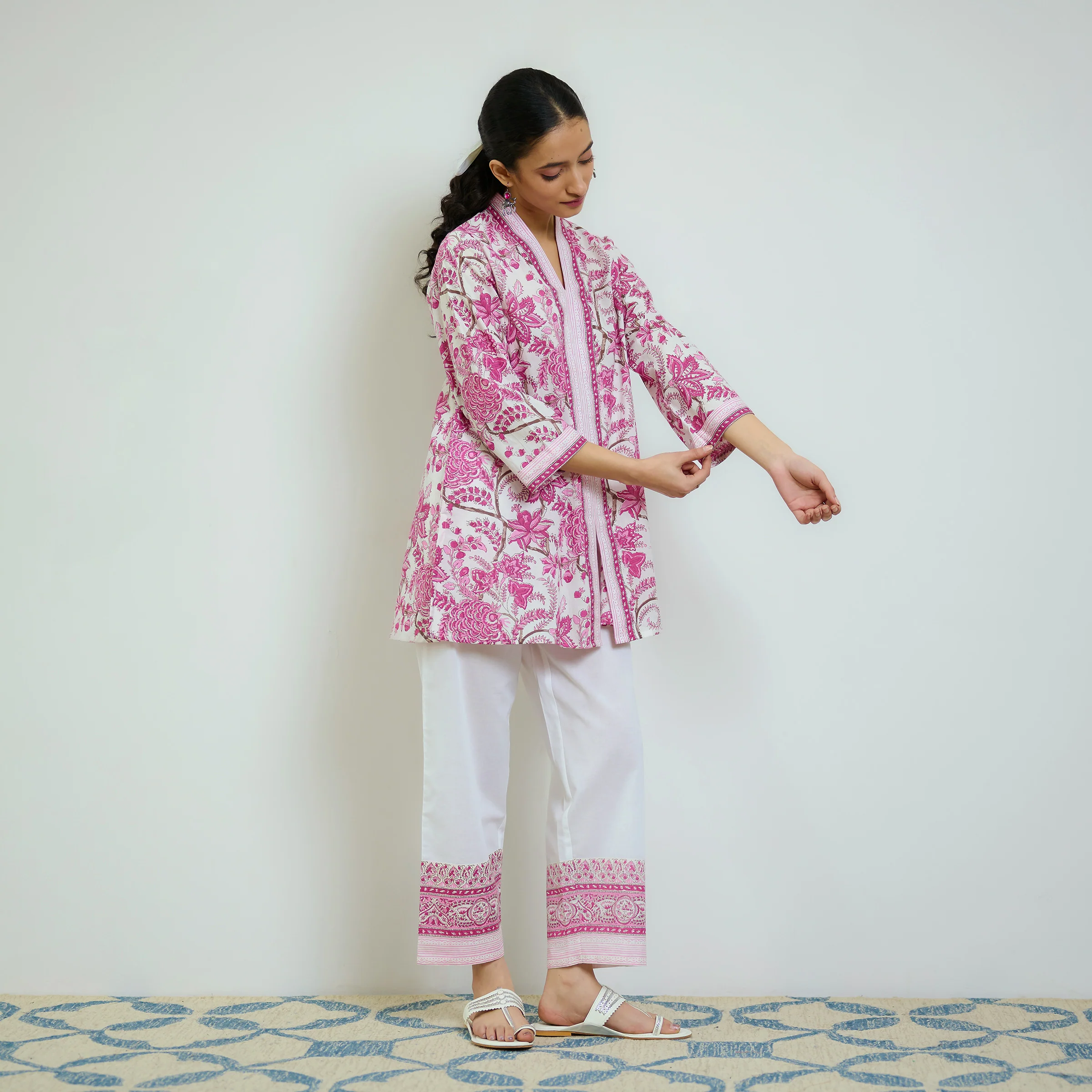 Rani Pink Sanganeri Printed Cotton Co-ord Set - Image 6