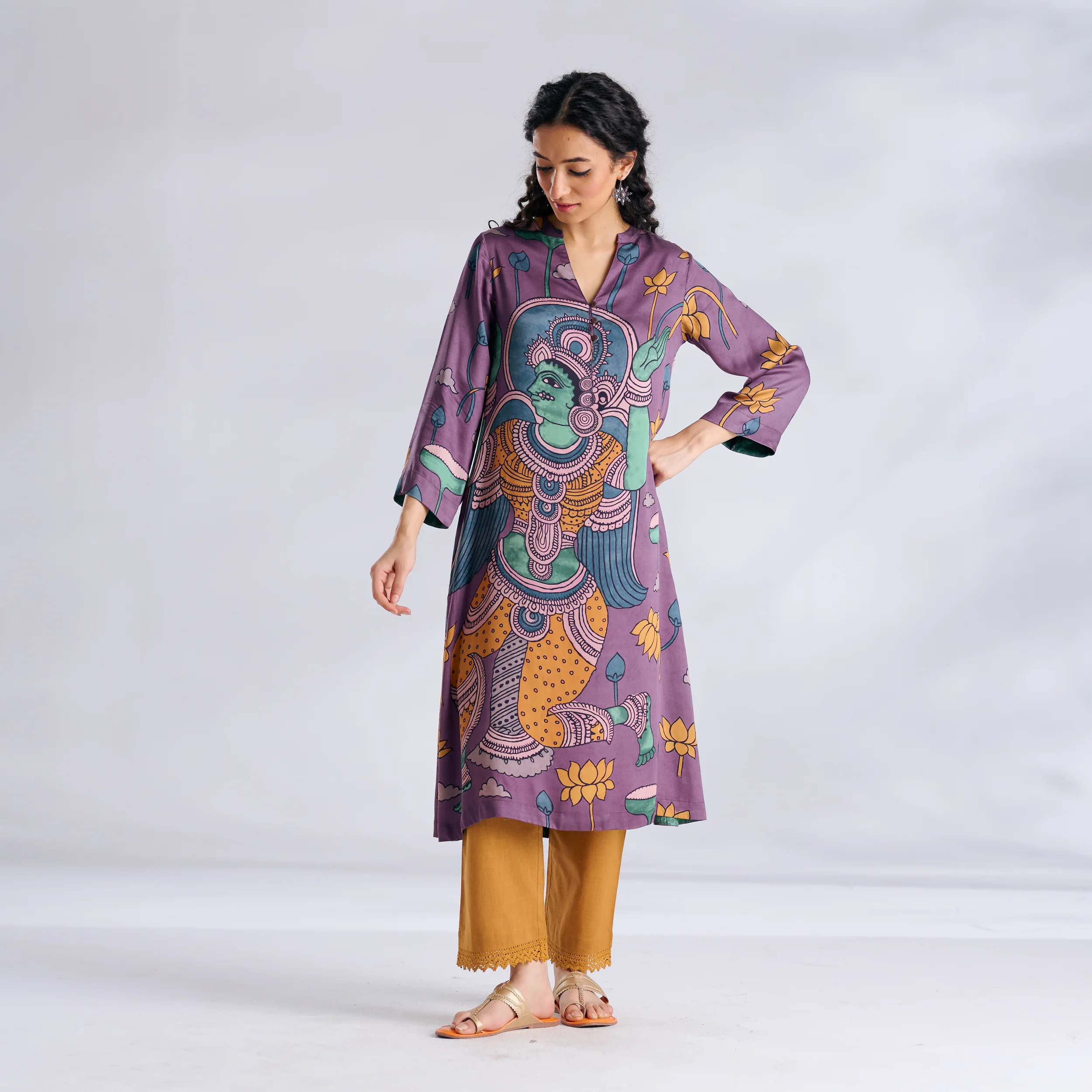 Rasika Modal Satin Kurta - Mauve - Image 3