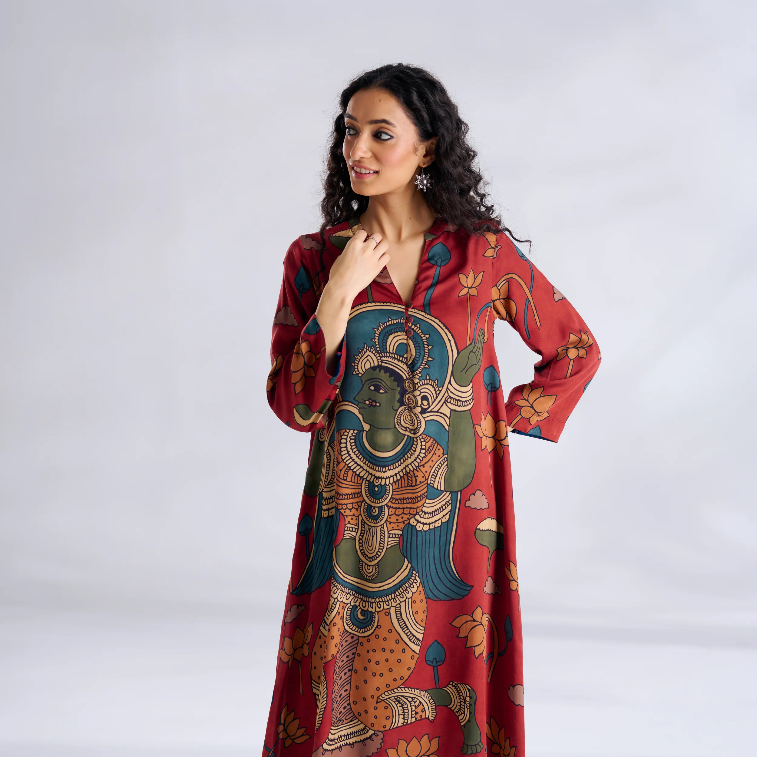 Rasika Modal Satin Kurta - Rust - Image 2