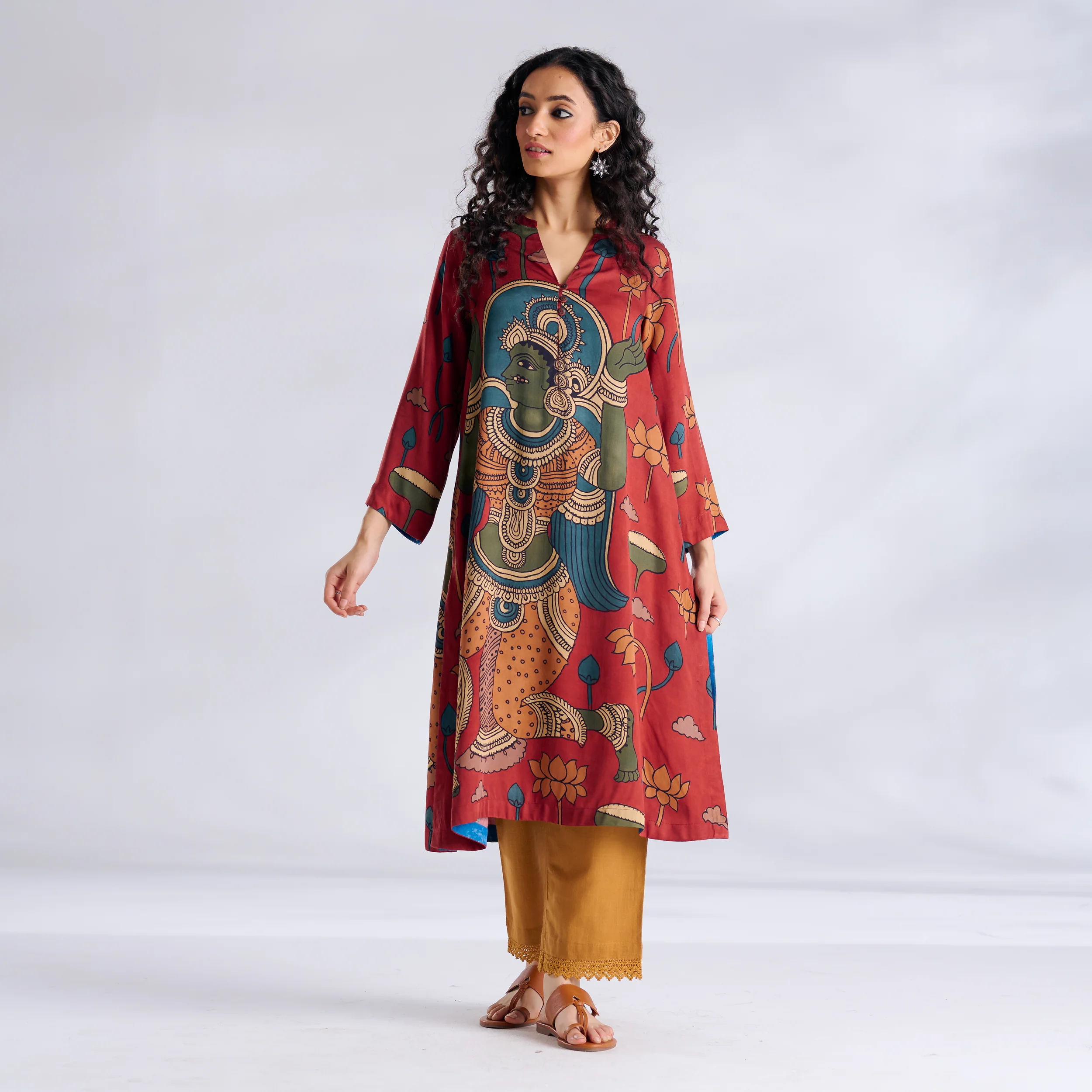 Rasika Modal Satin Kurta - Rust - Image 4