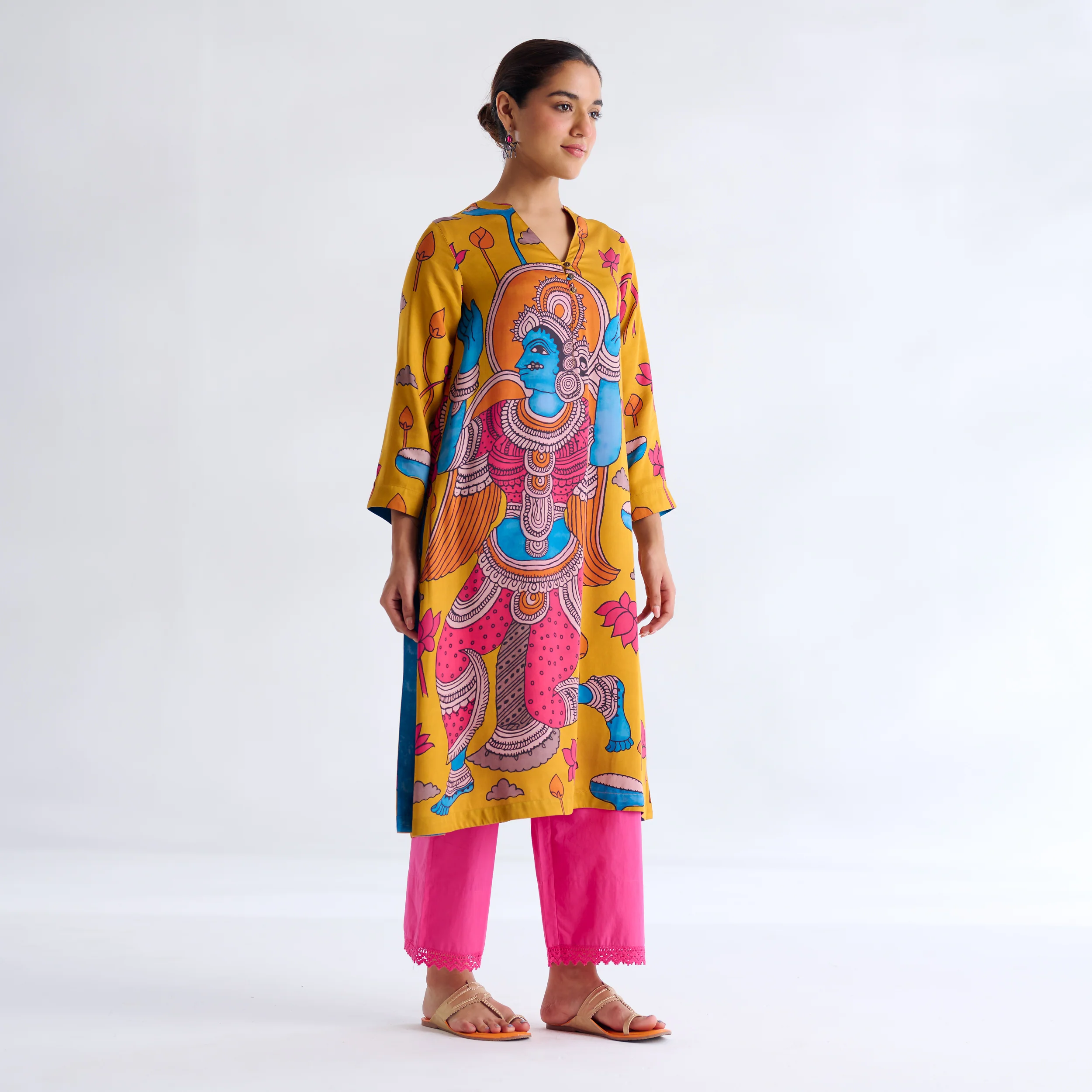 Rasika Modal Satin Kurta Set - Yellow - Image 9