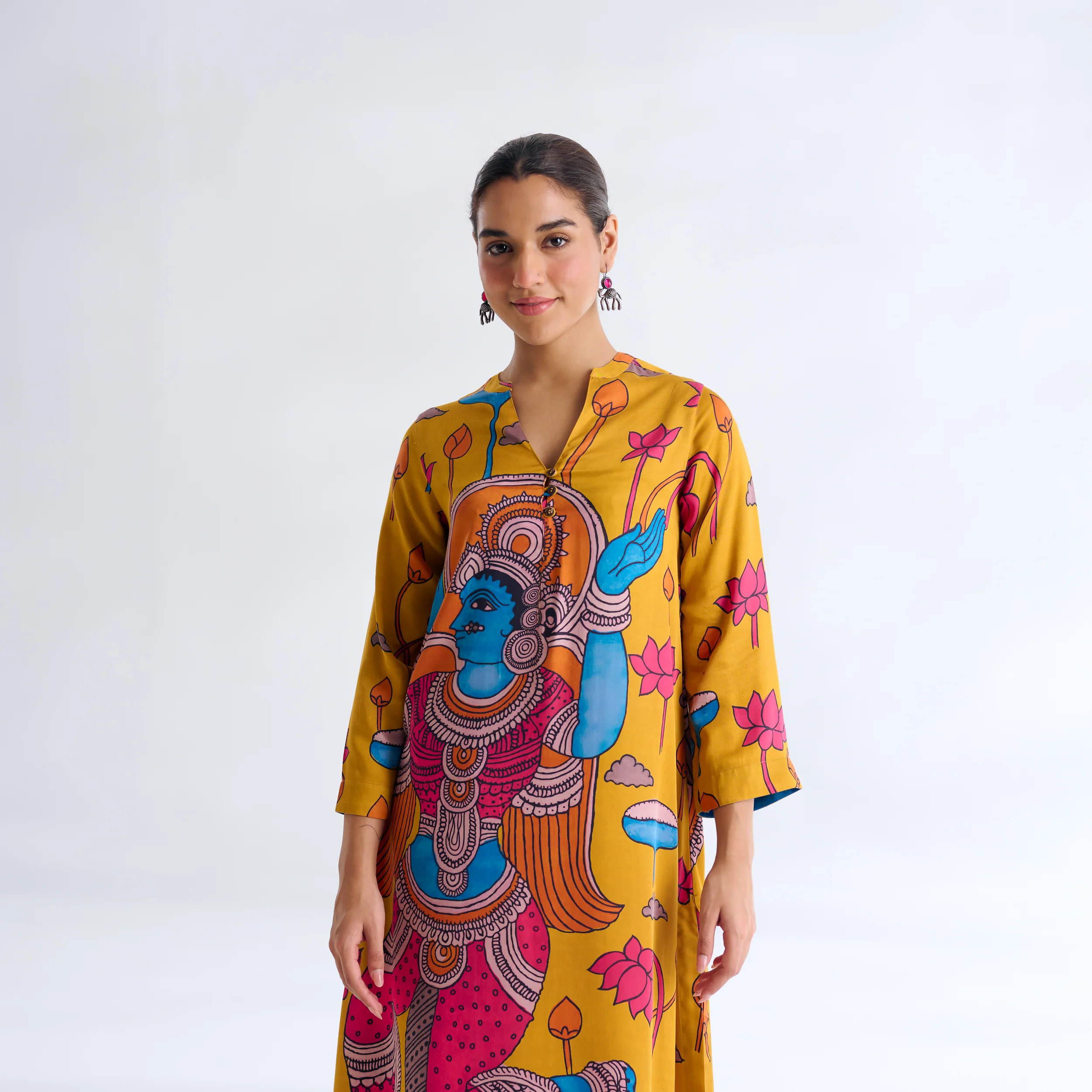 Rasika Modal Satin Kurta - Yellow - Image 4