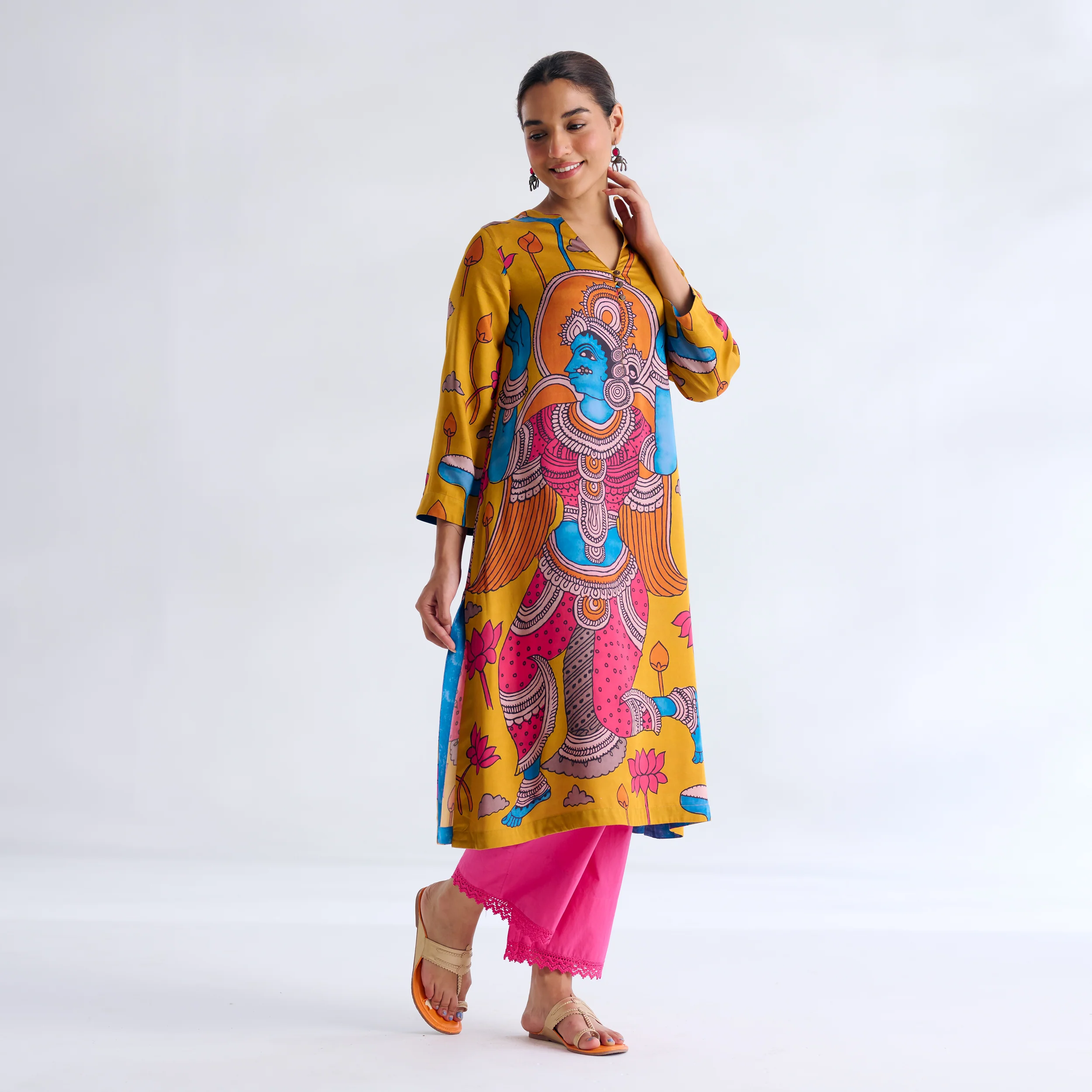 Rasika Modal Satin Kurta - Yellow - Image 8