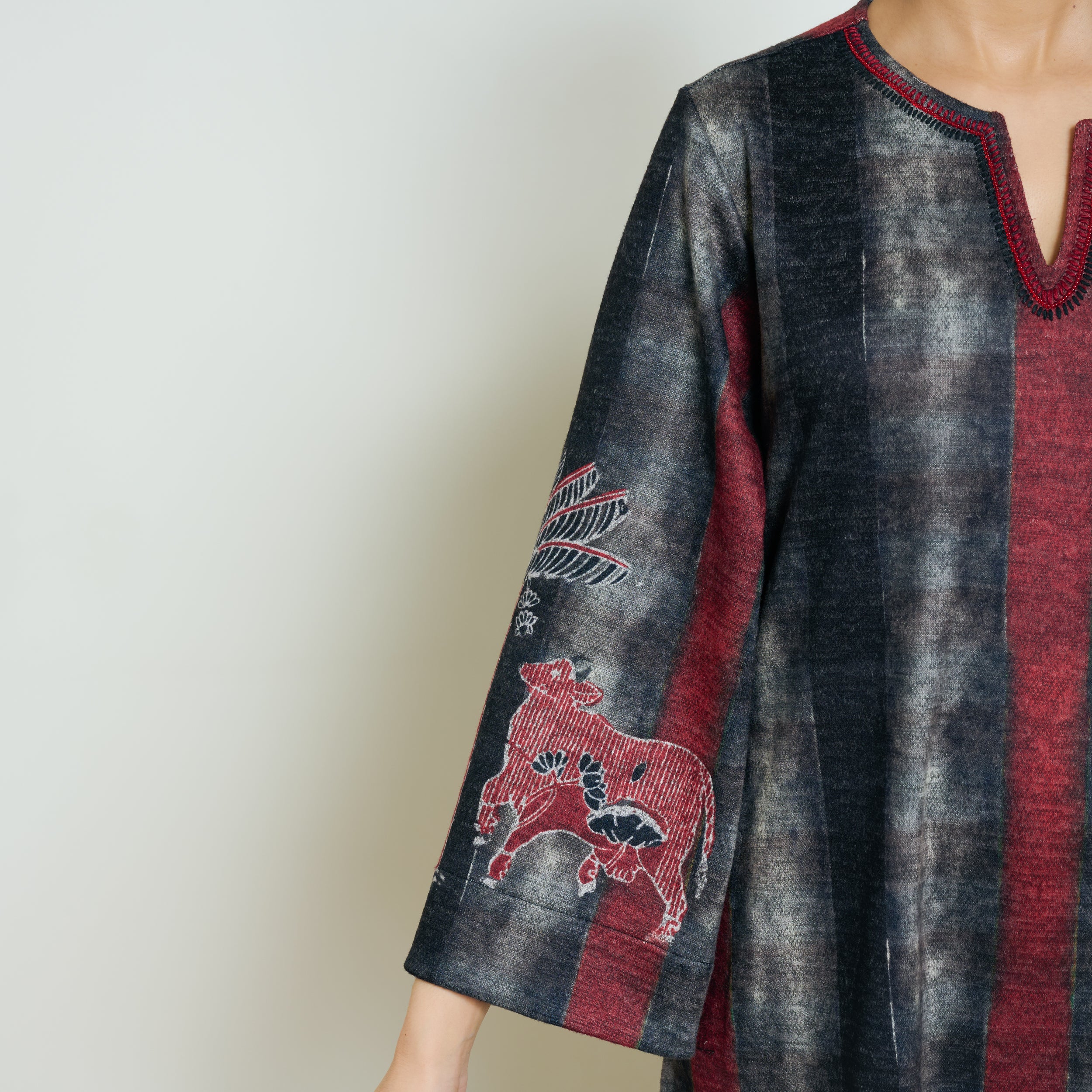 Rayforest Hand Embroidered Woollen Kurta - Charcoal - Image 7