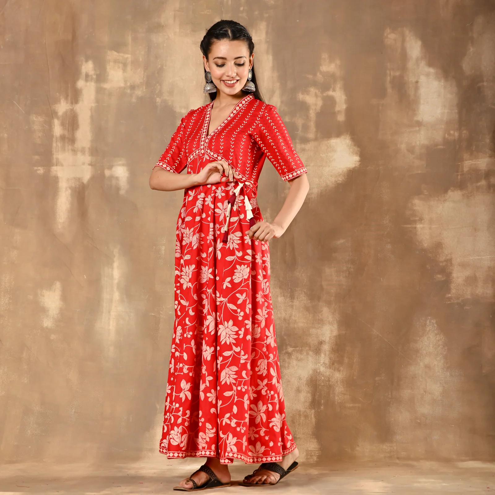 Red Bandhani Inspired Flora Dress - Image 2
