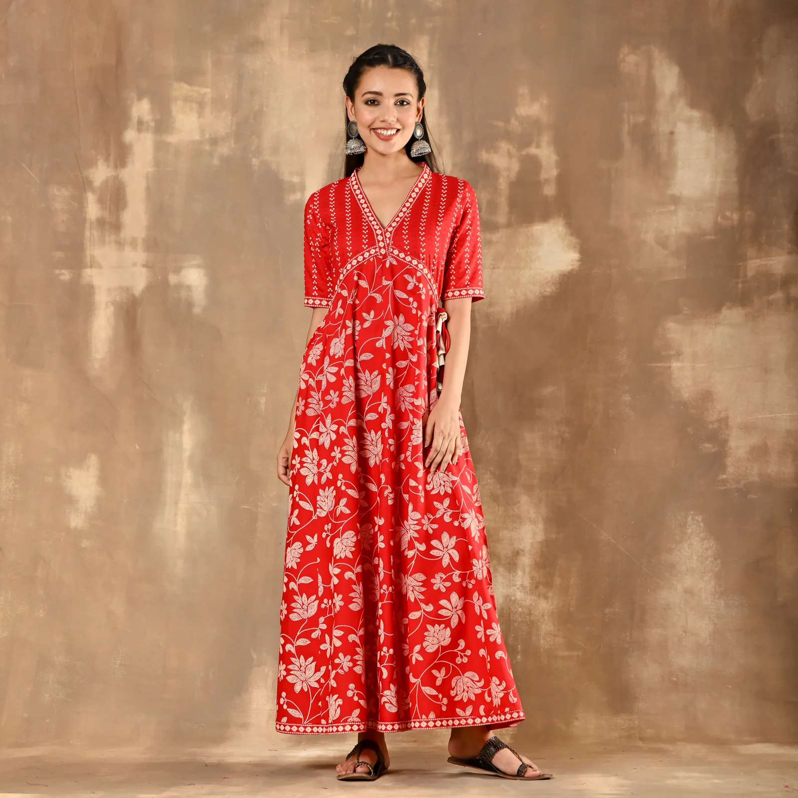 Red Bandhani Inspired Flora Dress - Image 3