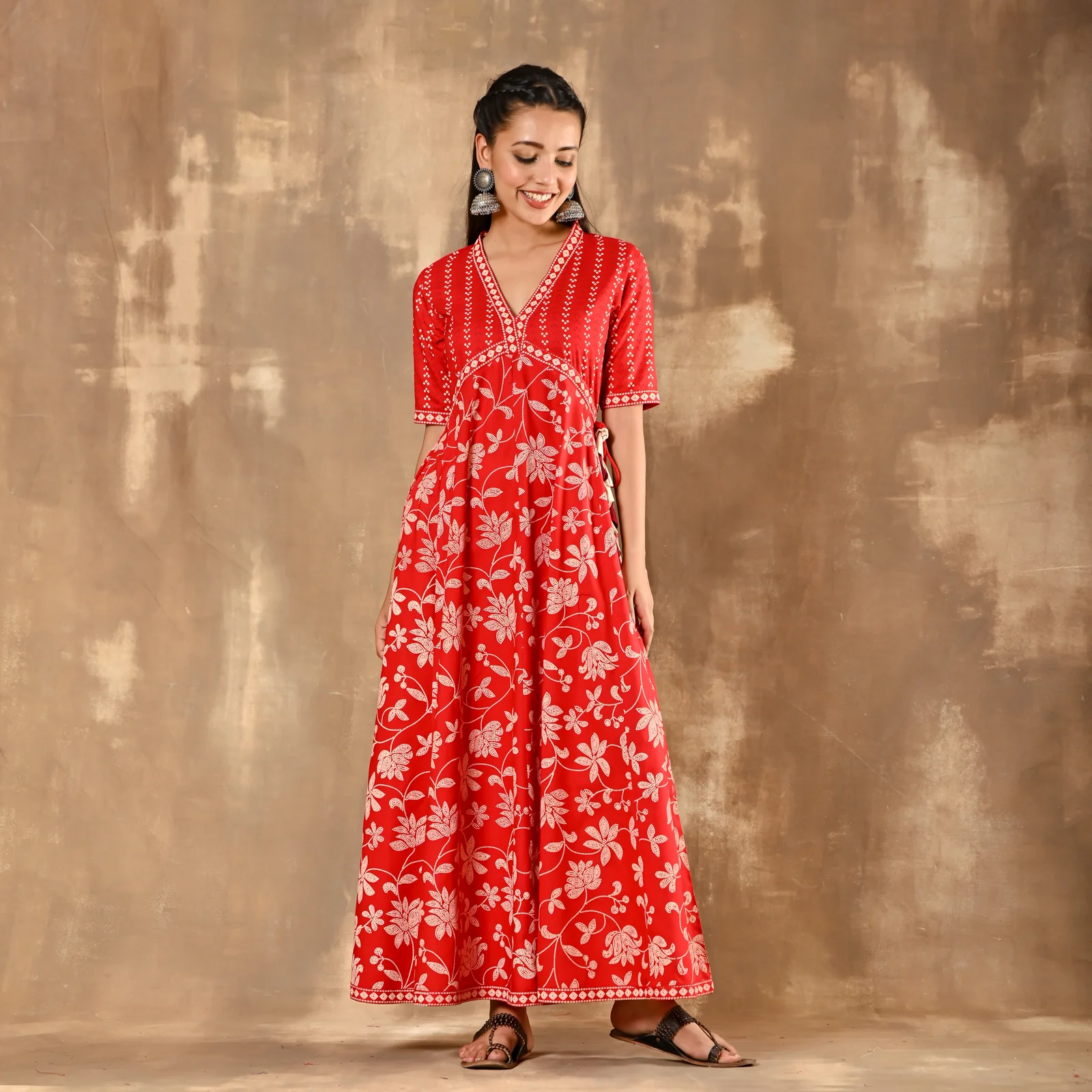 Red Bandhani Inspired Flora Dress - Image 4