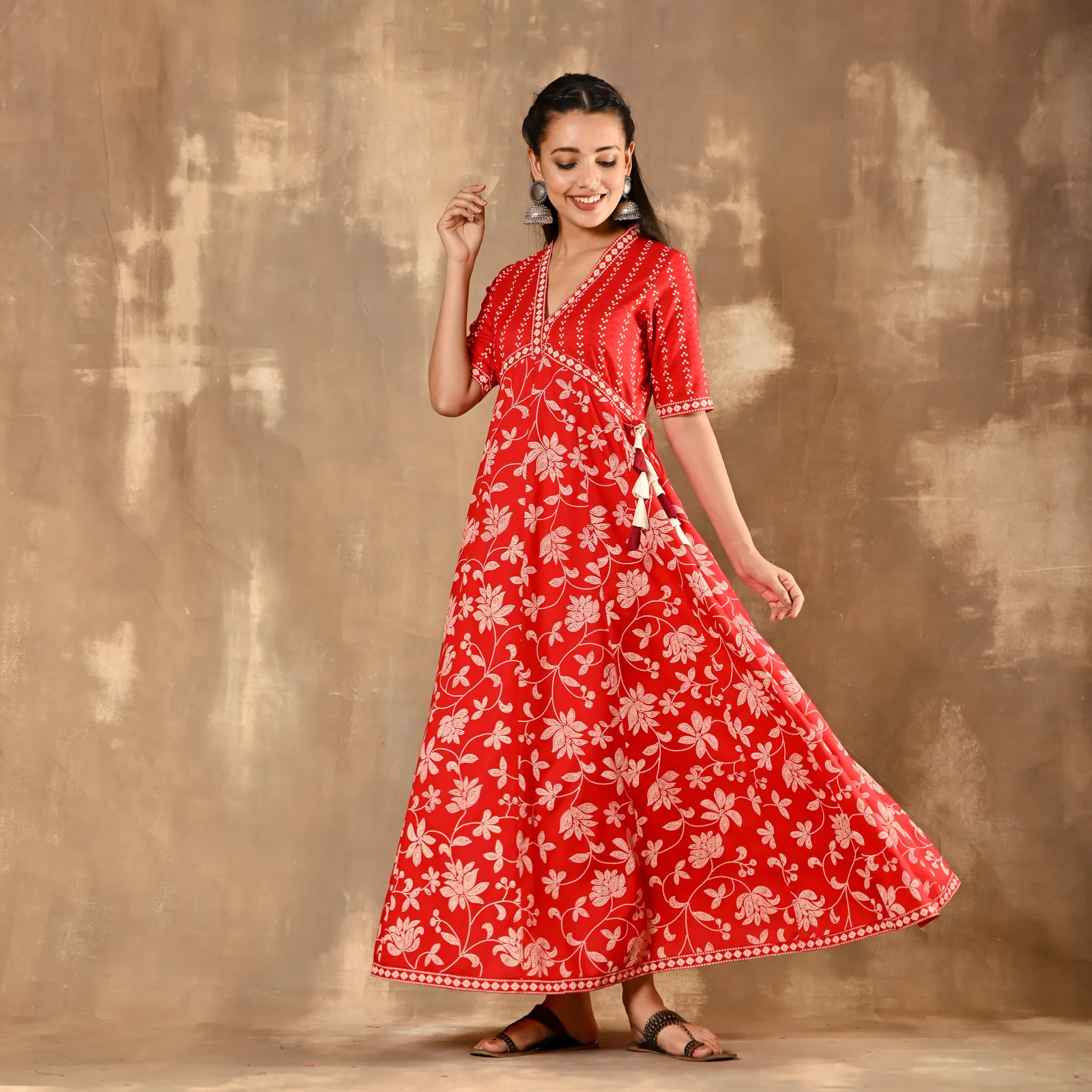Red Bandhani Inspired Flora Dress - Image 5