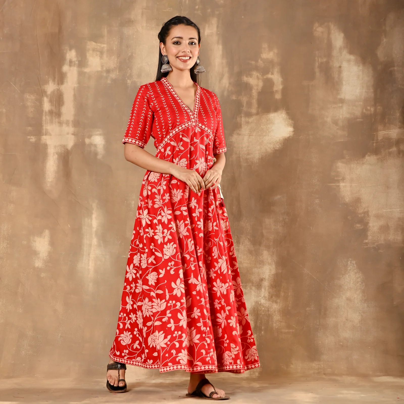 Red Bandhani Inspired Flora Dress - Image 6