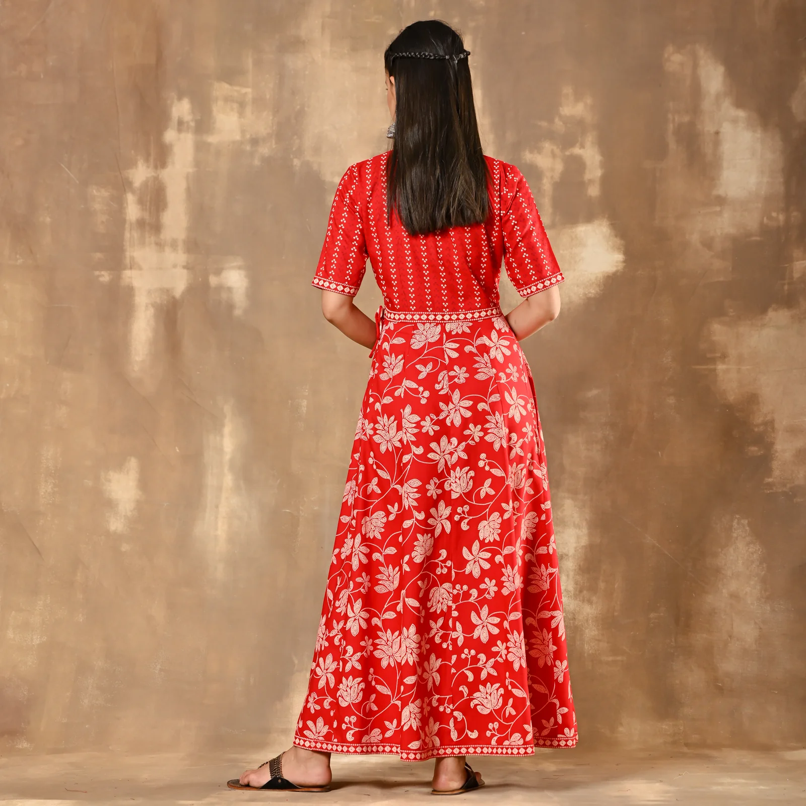 Red Bandhani Inspired Flora Dress - Image 7