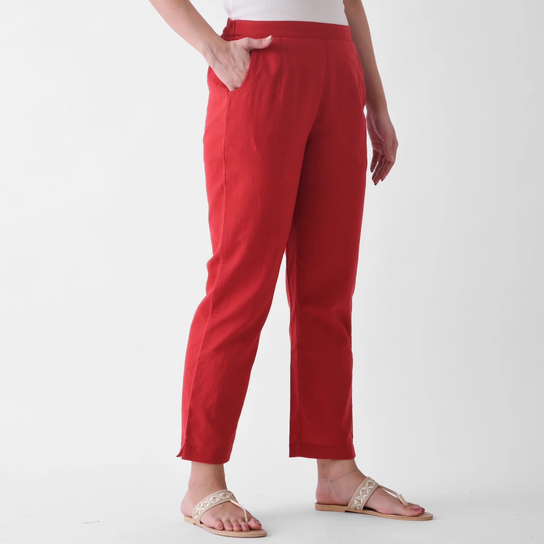 Red Cotton AMPM Pants - Image 6