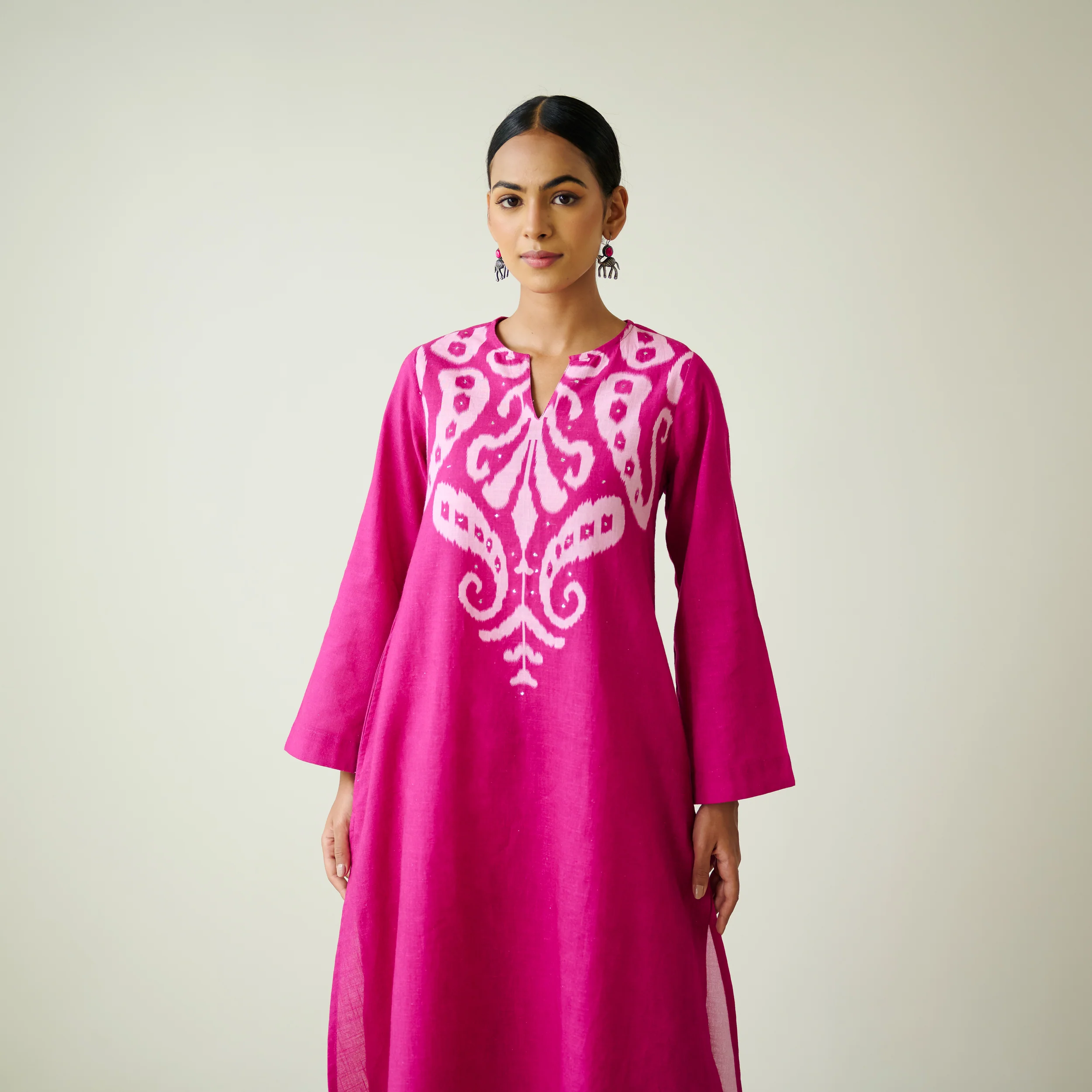 Resha Slub Cotton Kurta Set with Mukaish Work - Pink - Image 3