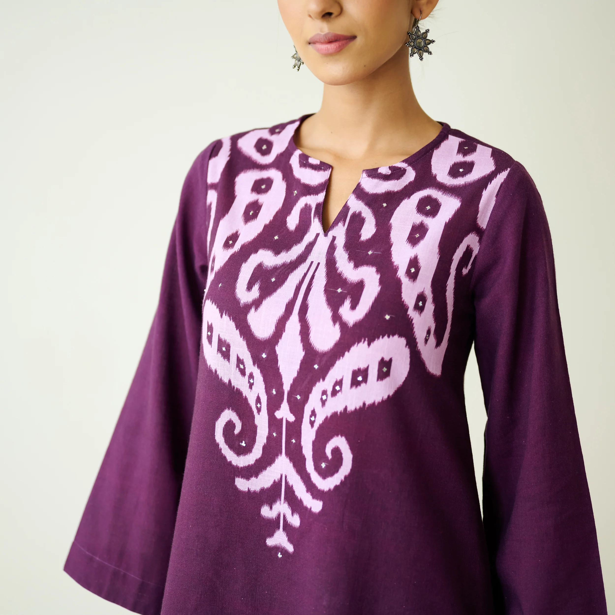 Resha Slub Cotton Kurta Set with Mukaish Work - Violet - Image 4