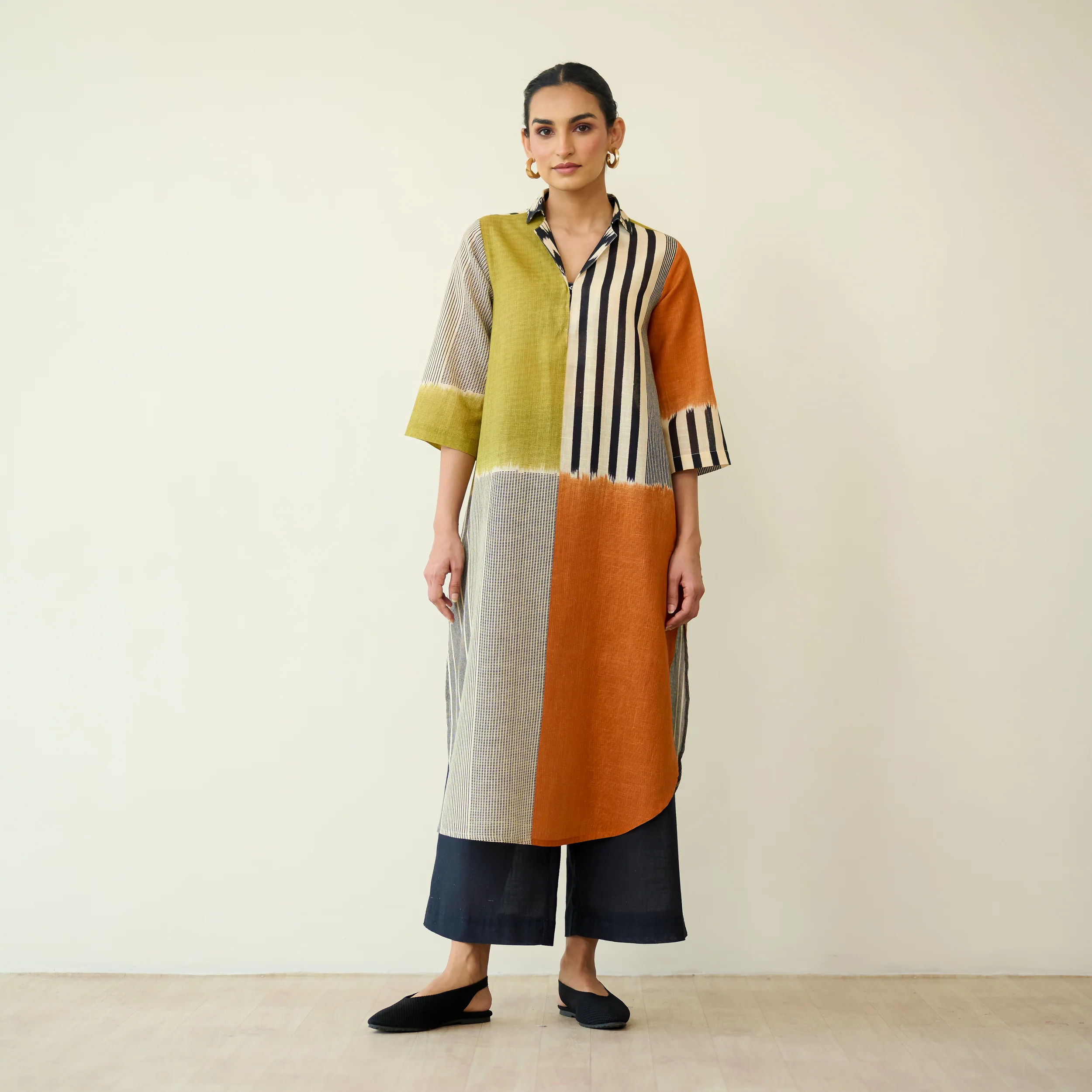 Retro Slub Cotton Statement Kurta - Tangerine & Heena - Image 4