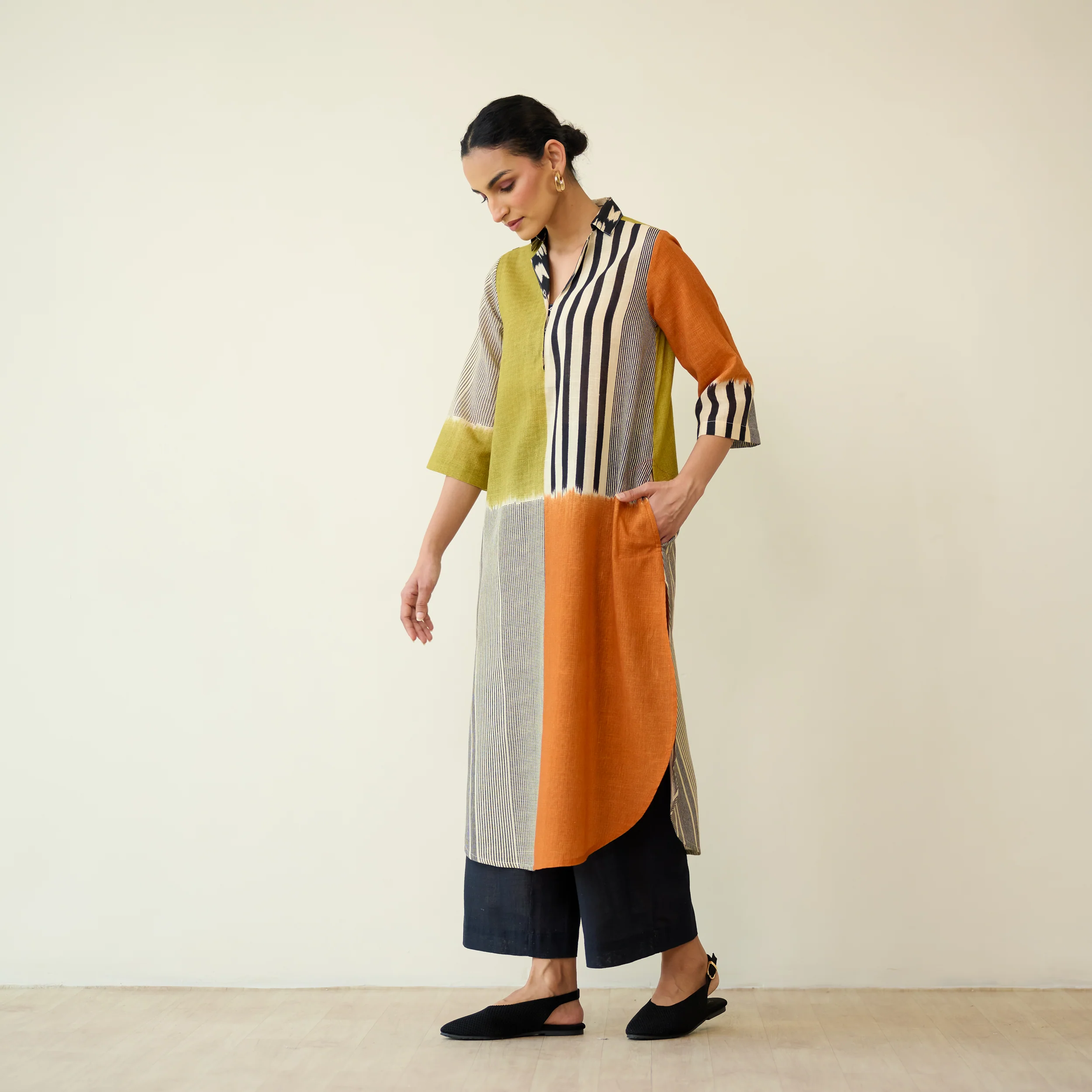 Retro Slub Cotton Statement Kurta - Tangerine & Heena - Image 5