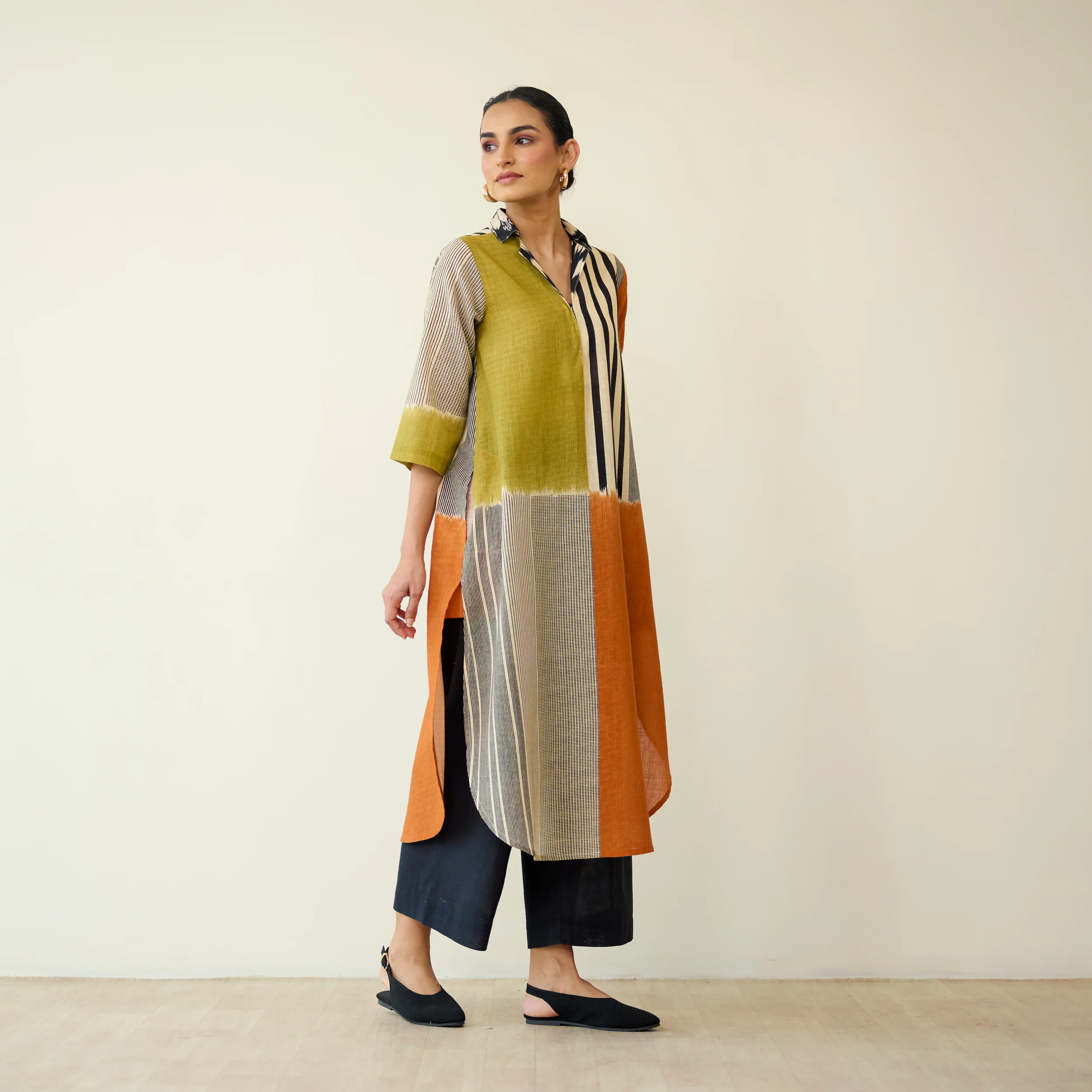 Retro Slub Cotton Statement Kurta - Tangerine & Heena - Image 6