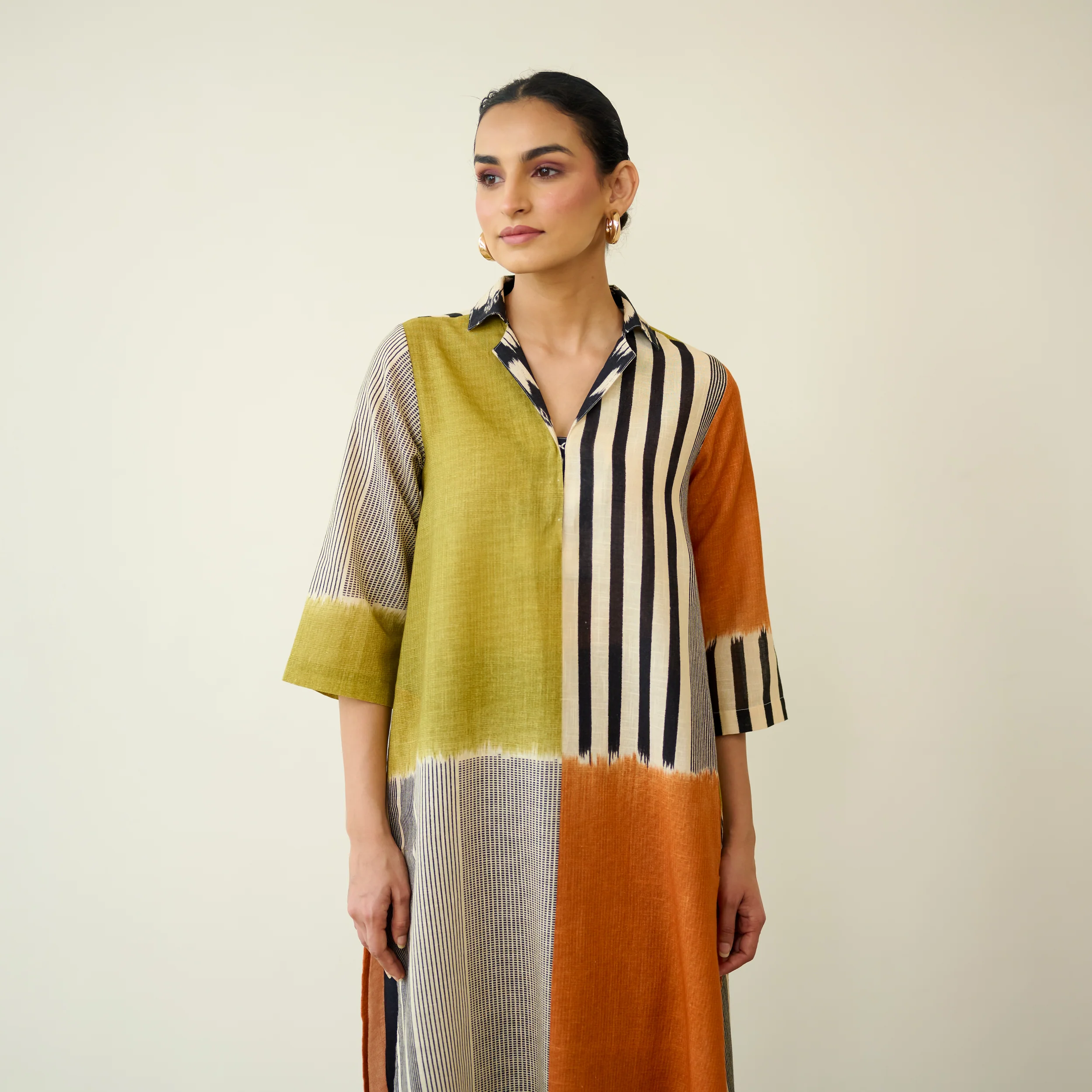 Retro Slub Cotton Statement Kurta - Tangerine & Heena - Image 7