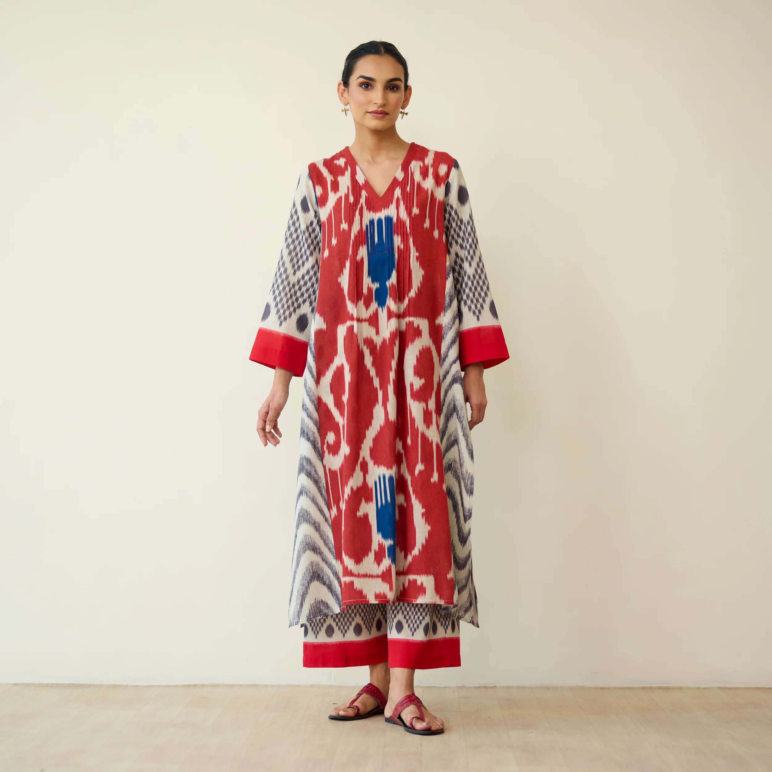 Rhythm Slub Cotton Kurta Set - Earthy Red - Image 3