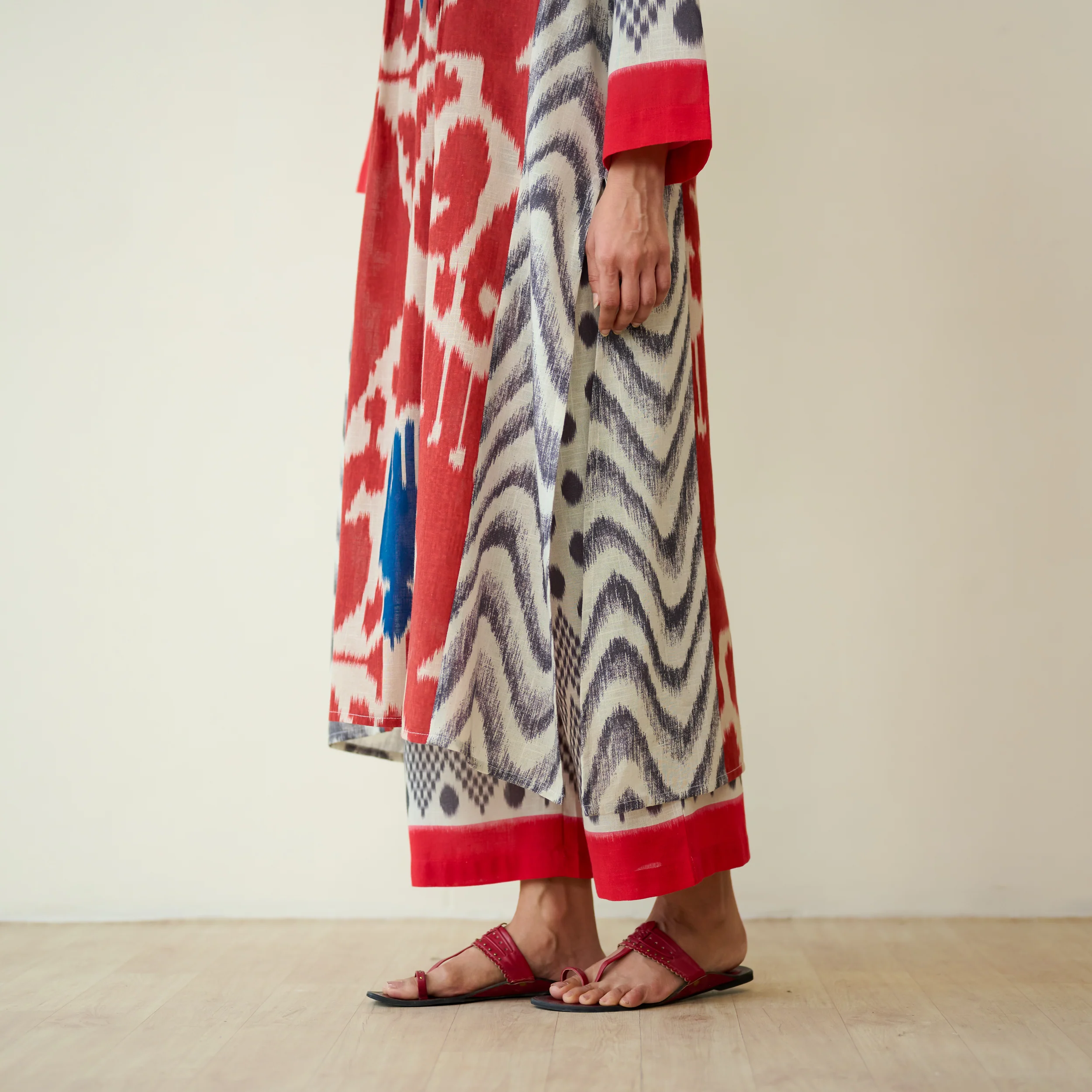 Rhythm Slub Cotton Kurta Set - Earthy Red - Image 4