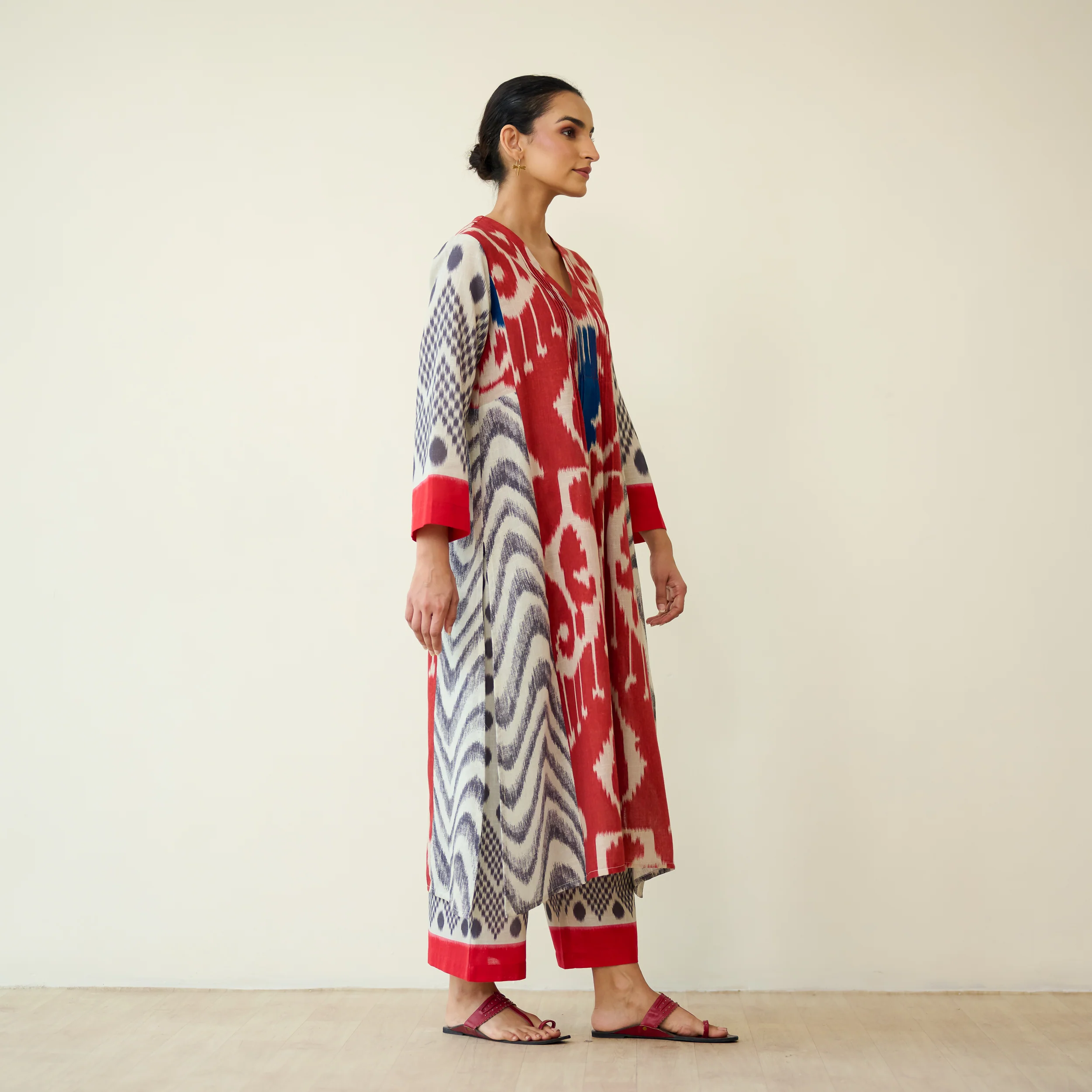 Rhythm Slub Cotton Kurta Set - Earthy Red - Image 7